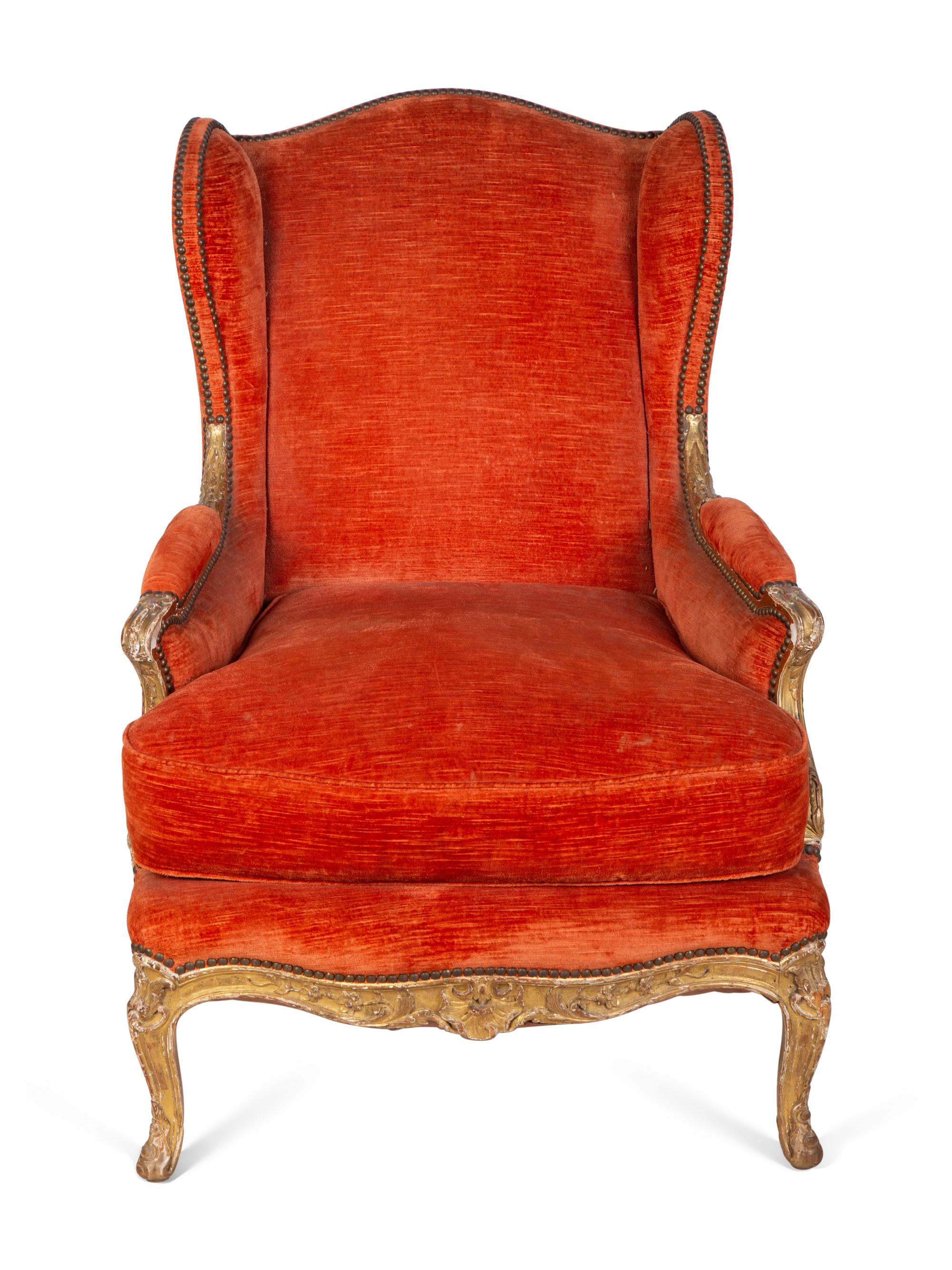A Louis XV Style Giltwood Bergère a Oreilles — 19TH CENTURY