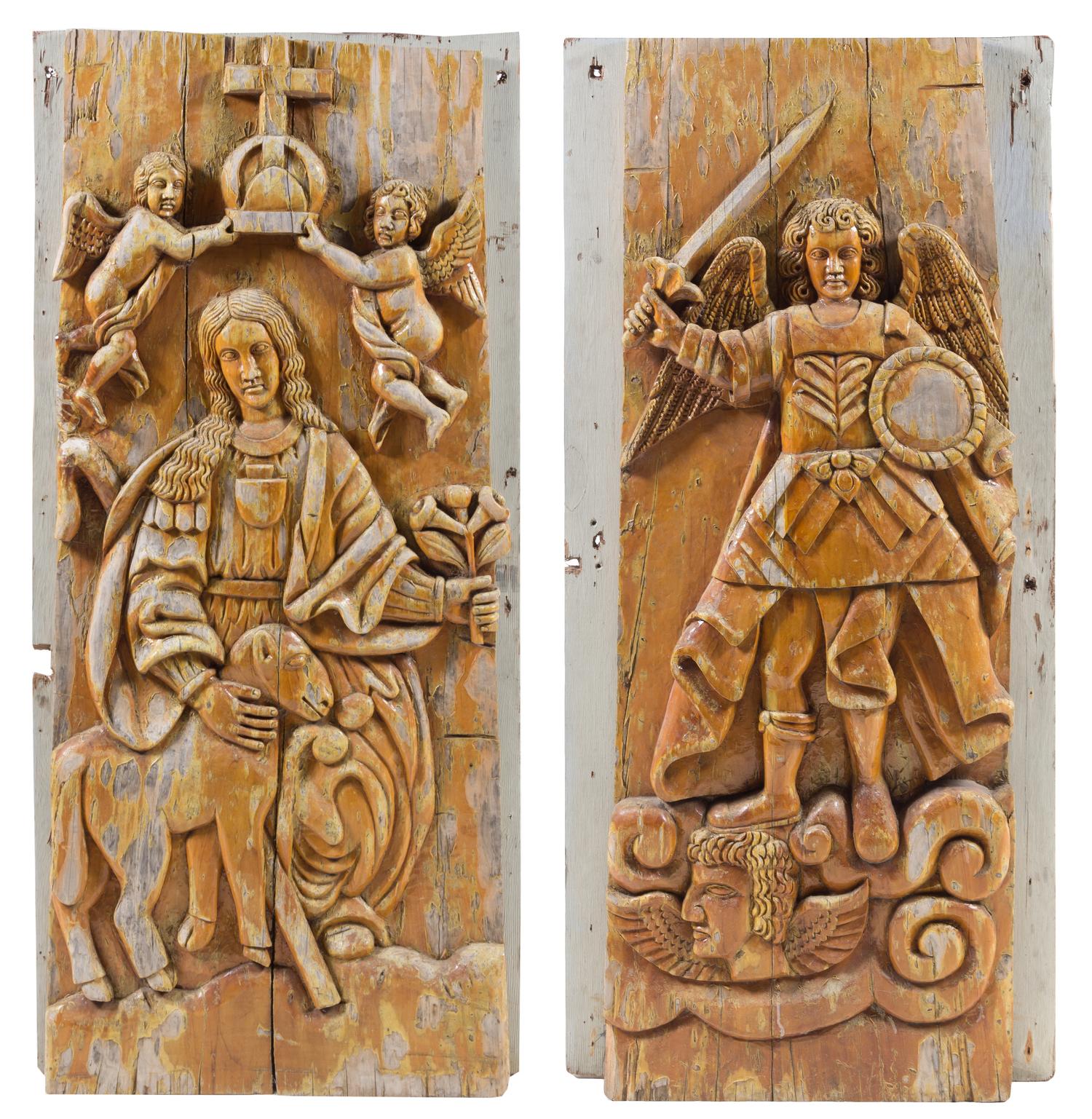 A Pair of Continental Carved Panels Height 67 1/4 x width 28 1/2 inches. — 19TH CENTURY