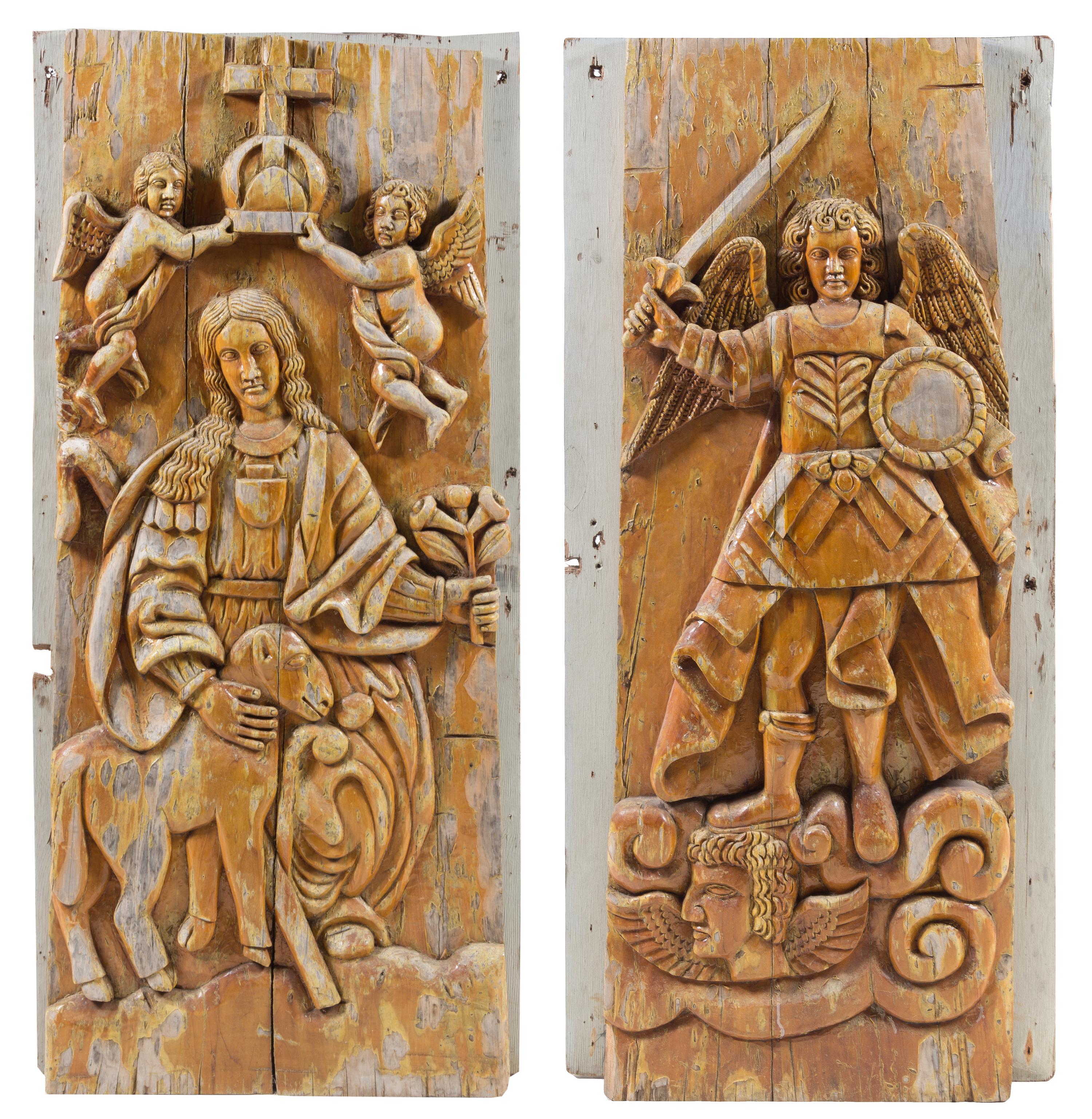 A Pair of Continental Carved Panels Height 67 1/4 x width 28 1/2 inches. — 19TH CENTURY