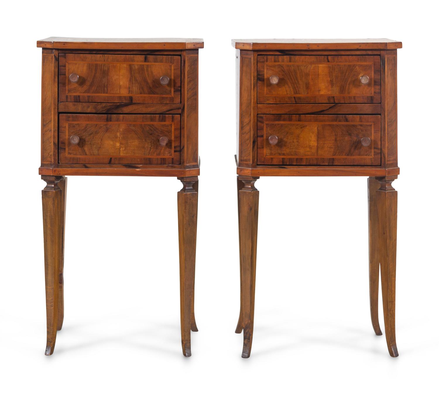 A Pair of Louis XVI Provincial Style Inlaid Walnut Side Cabinets