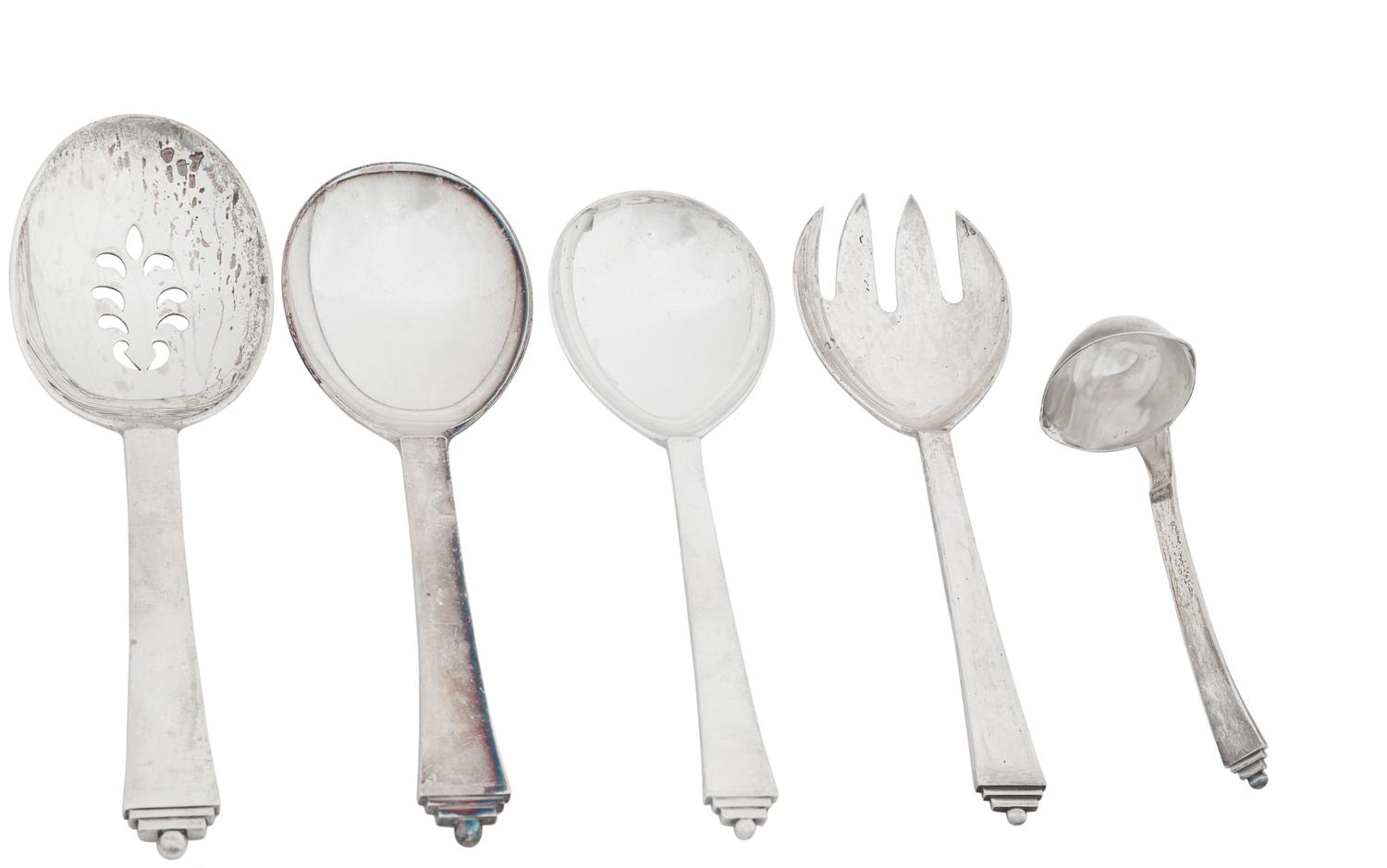 A Georg Jensen Pyramid Silver Flatware Service