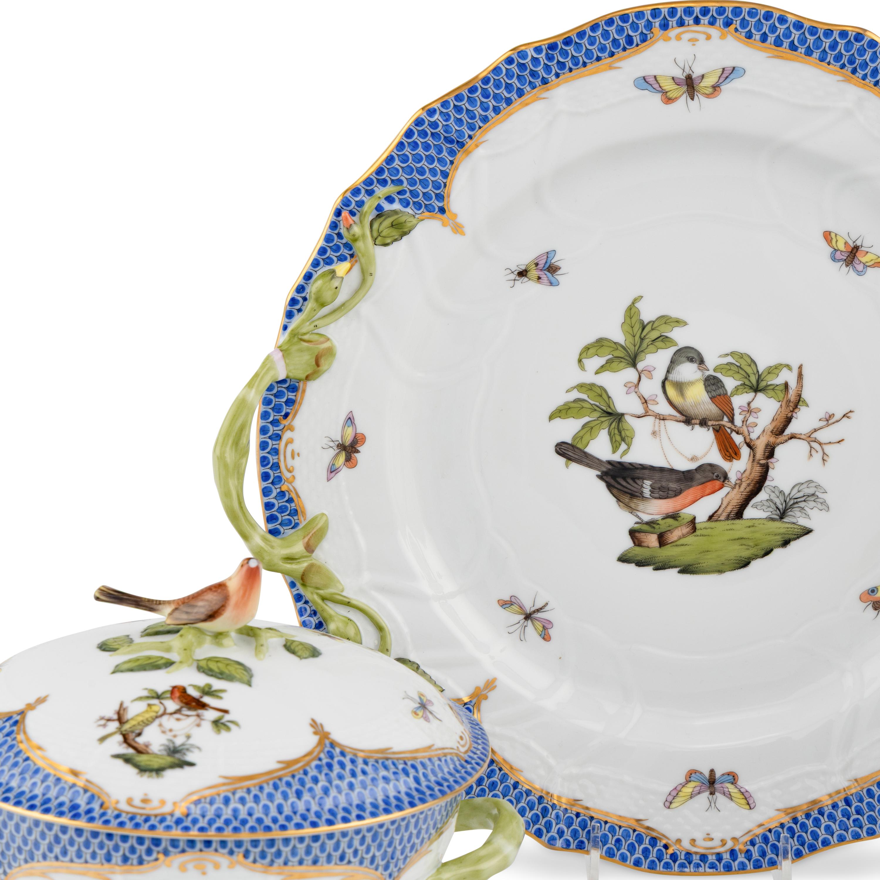 Three Herend Rothschild Bird Porcelain Serving Articles