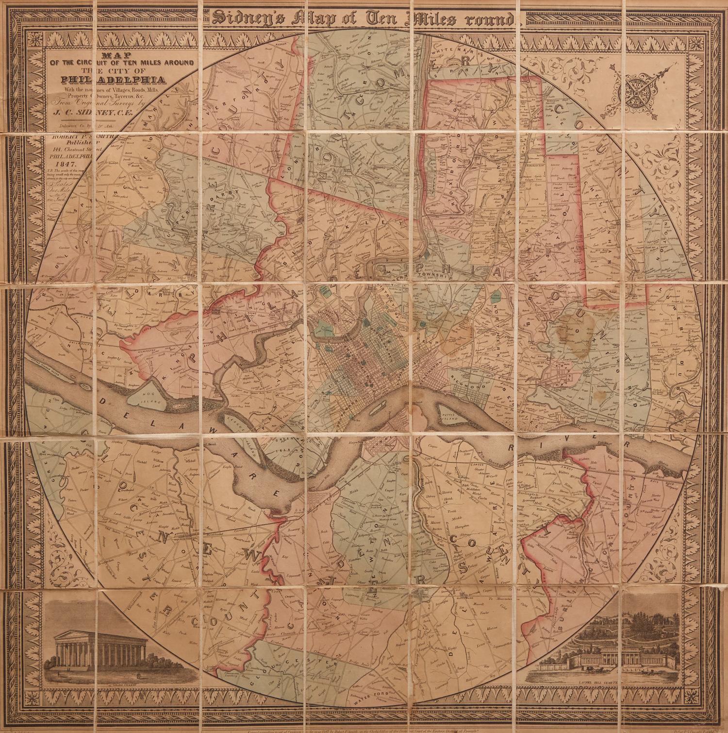 [Philadelphia] Sidney, James Charles, and Augustus Kollner. Map of the Circuit of Ten Miles Around the City of Philadelphia...