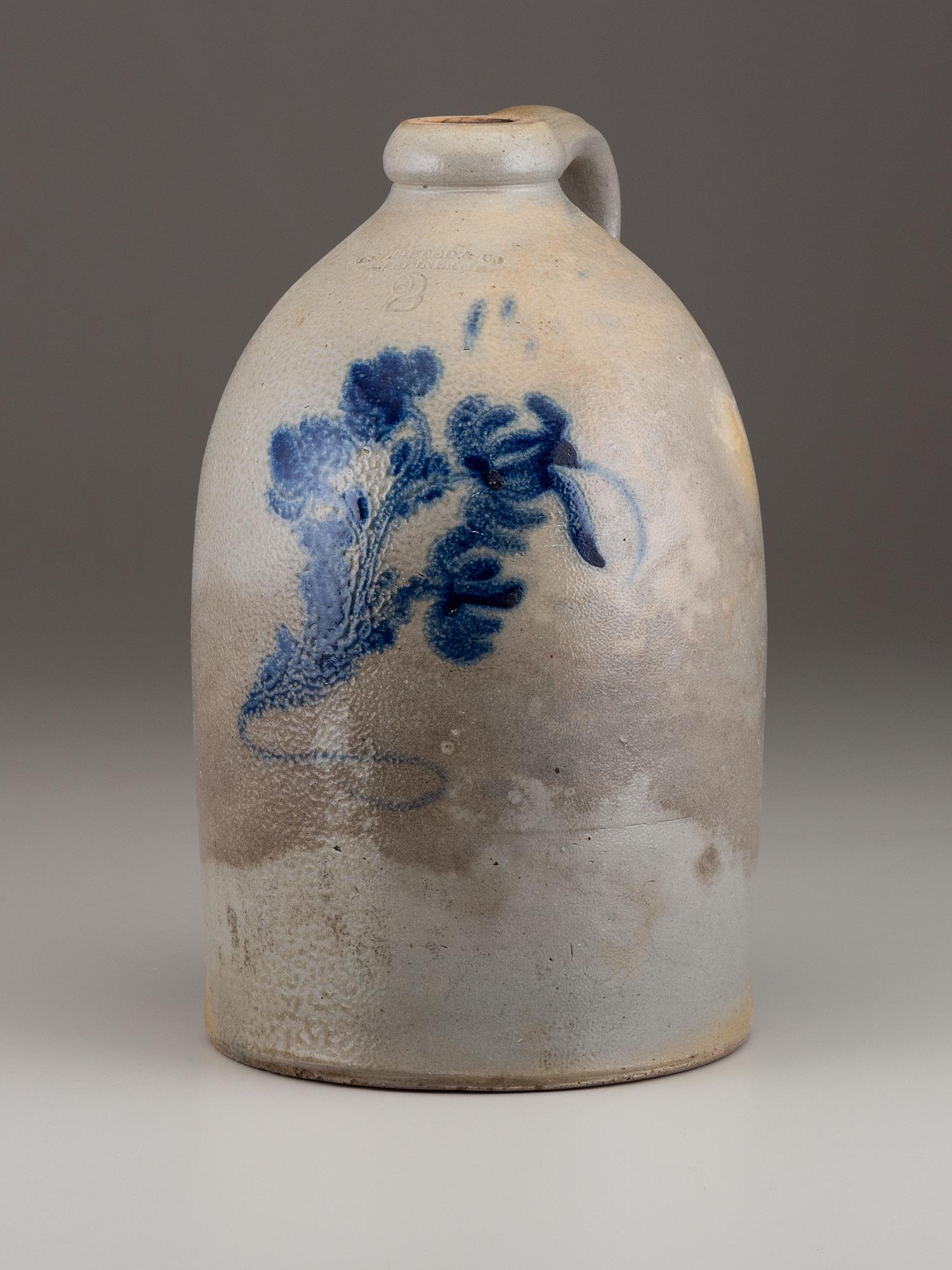 An F.A. Plaisted & Co . Two-Gallon Cobalt Decorated Stoneware Jug