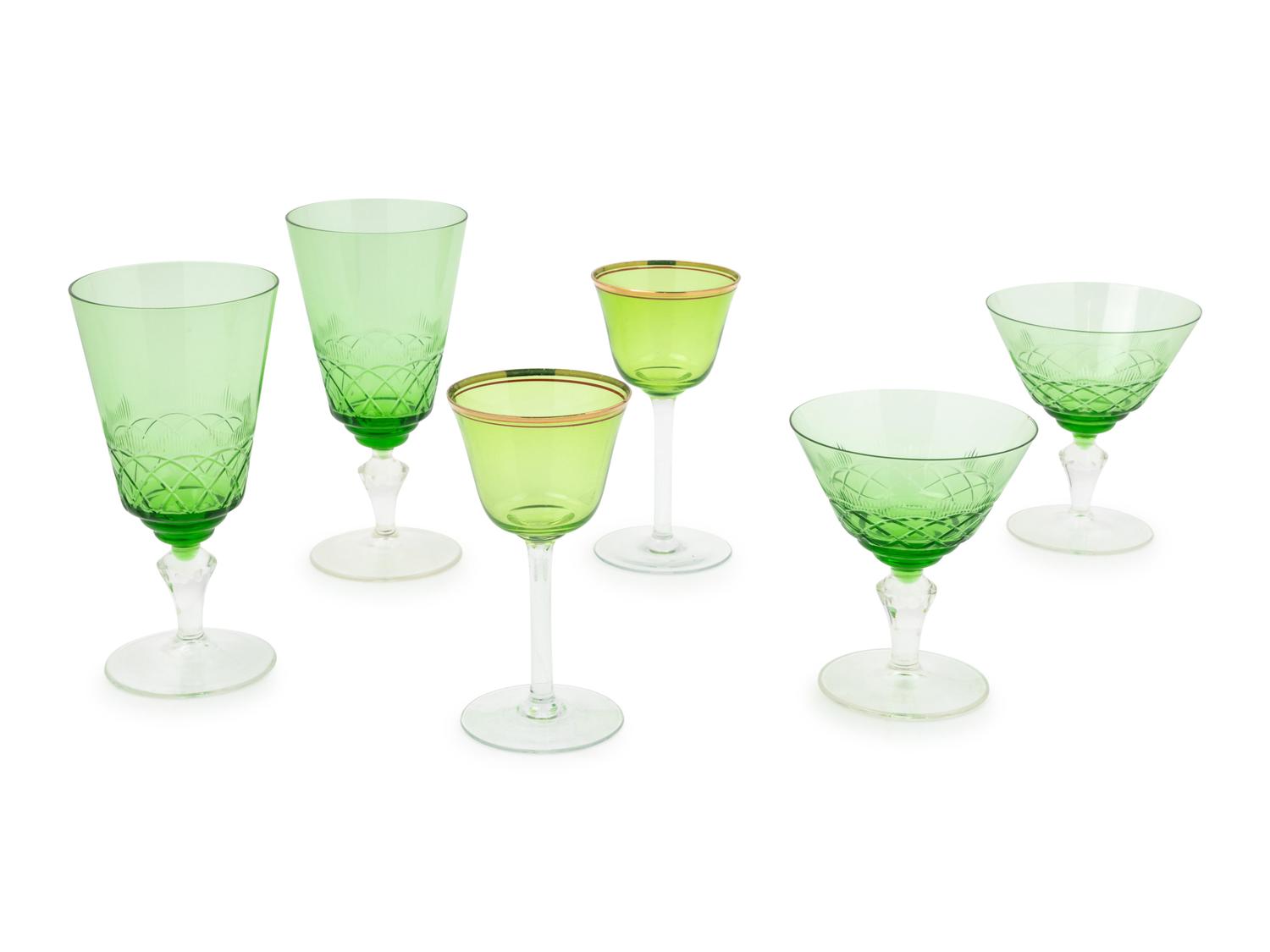 A Group of Colored and Cut Glass Stemware