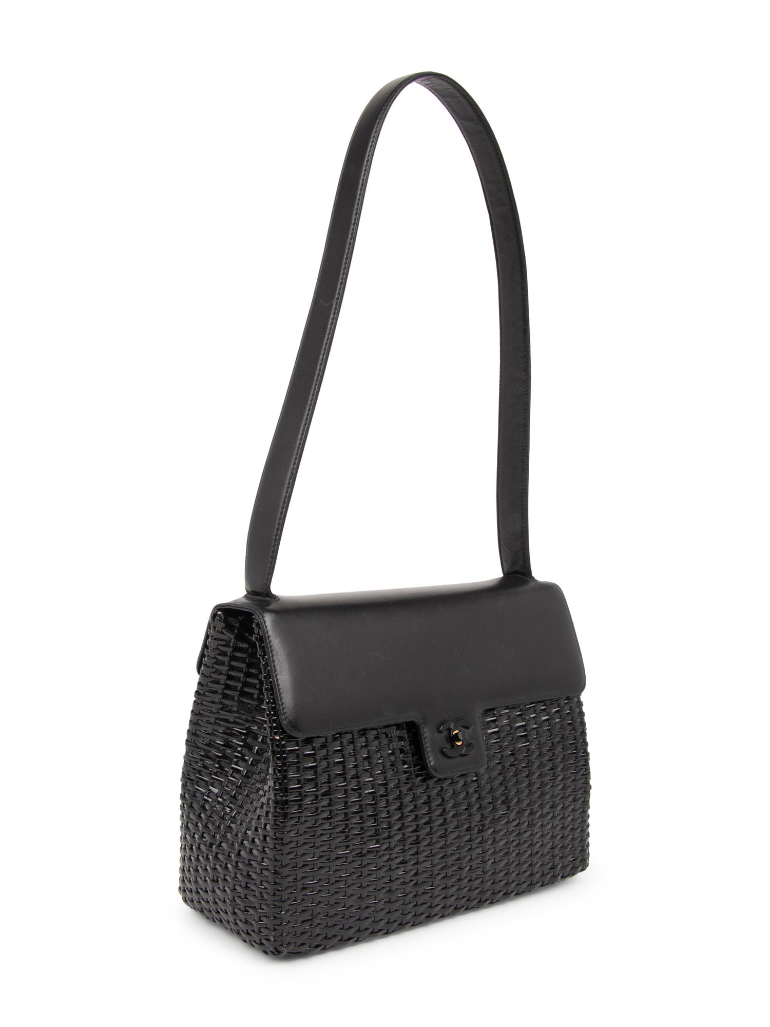 Chanel Black Leather & Basket Weave Bag, 1997-1999