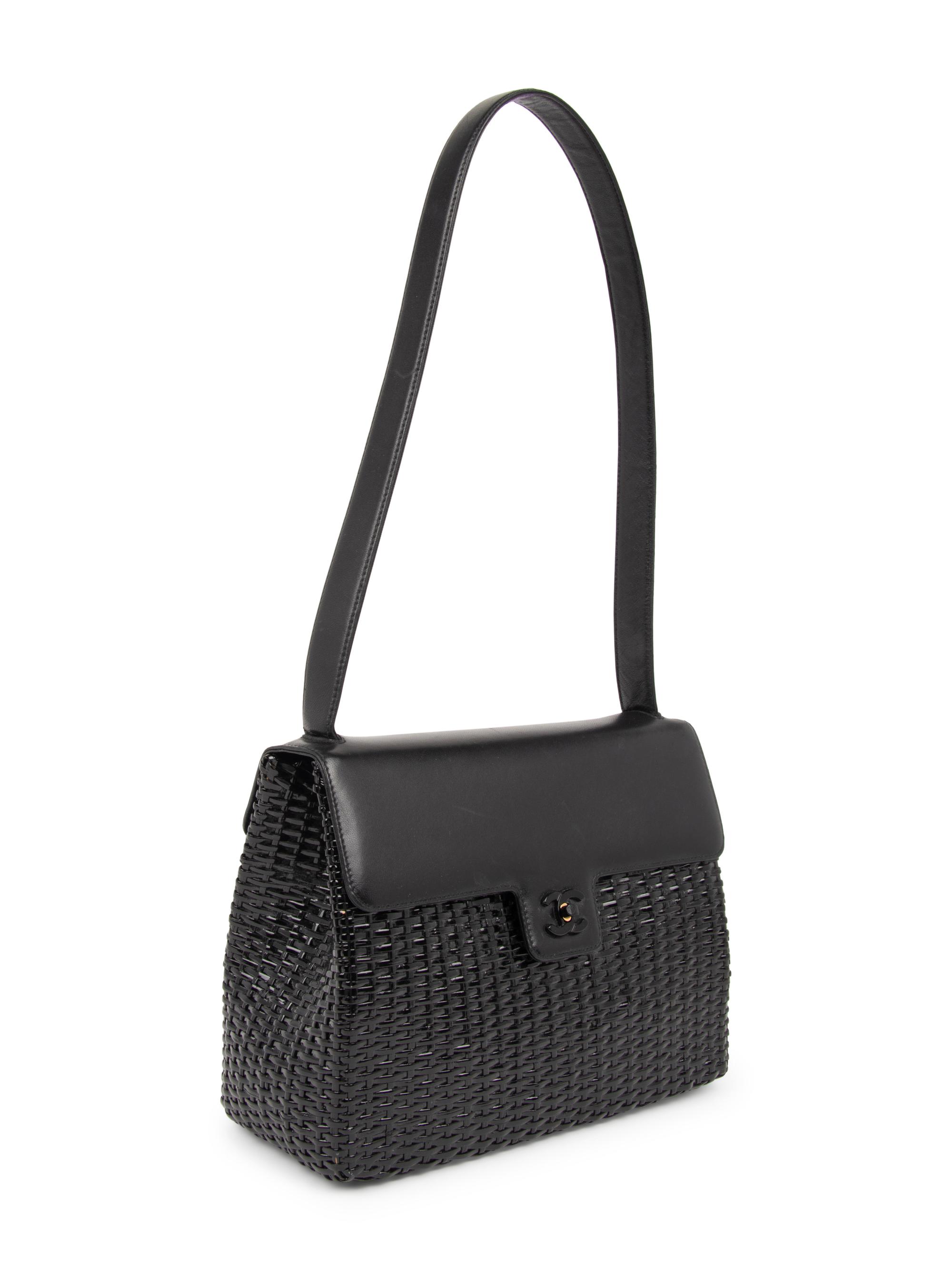 Chanel Black Leather & Basket Weave Bag, 1997-1999