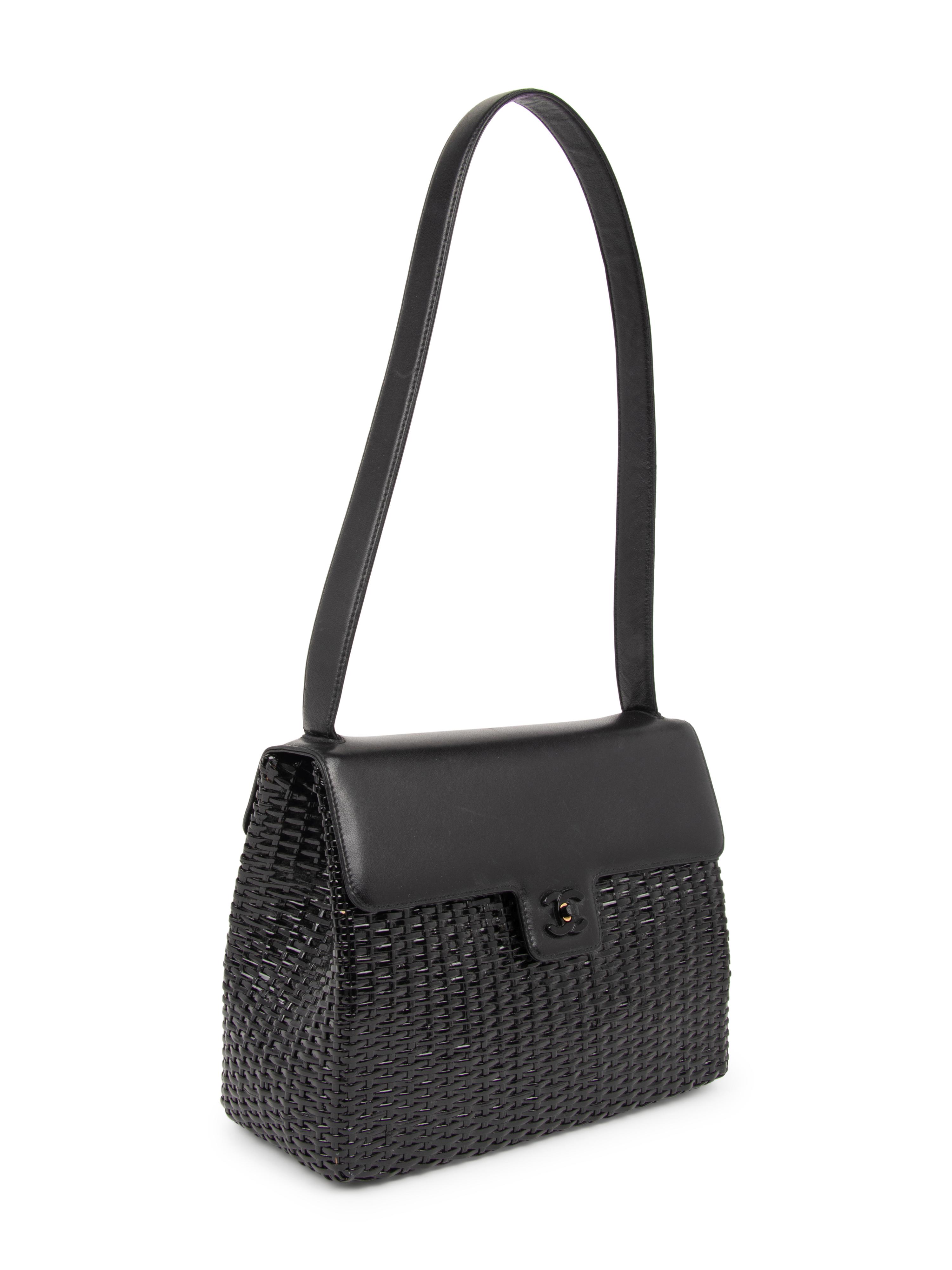 Chanel Black Leather & Basket Weave Bag, 1997-1999