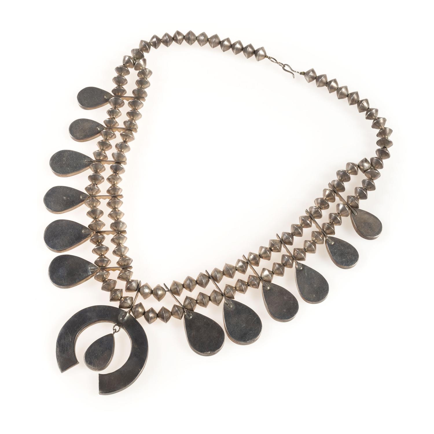 Zuni Silver and Channel Inlay Squash Blossom Necklace