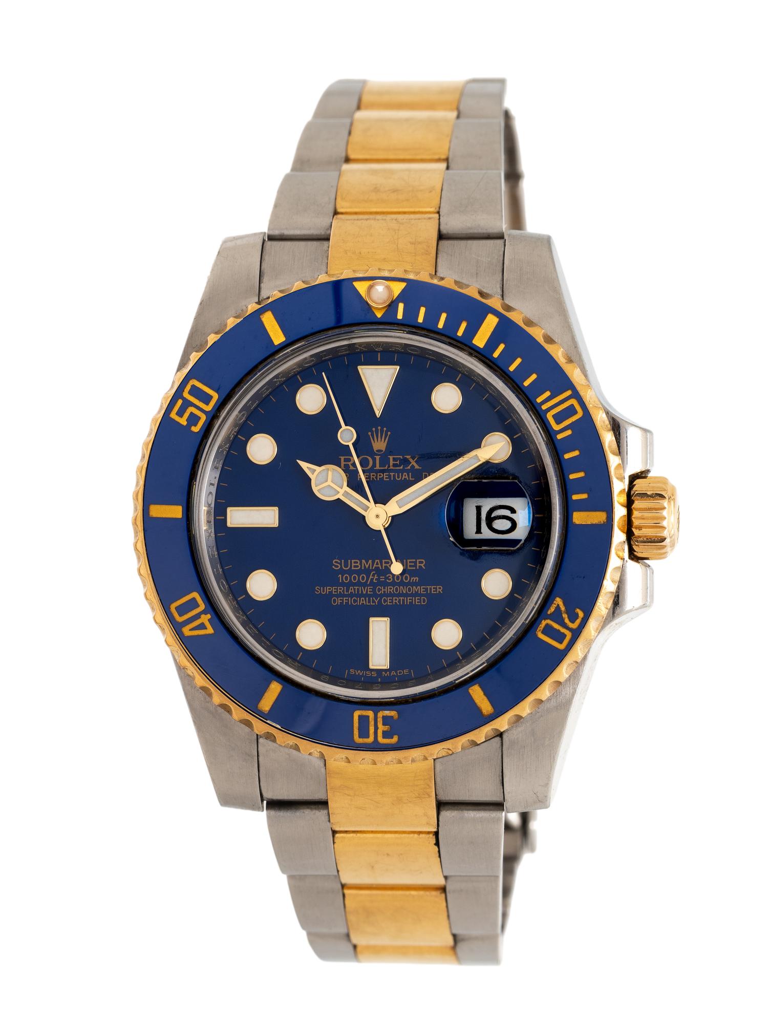 ROLEX, REF. 116613 18K YELLOW GOLD AND STAINLESS STEEL 'SUBMARINER' WATCH WITH BOX