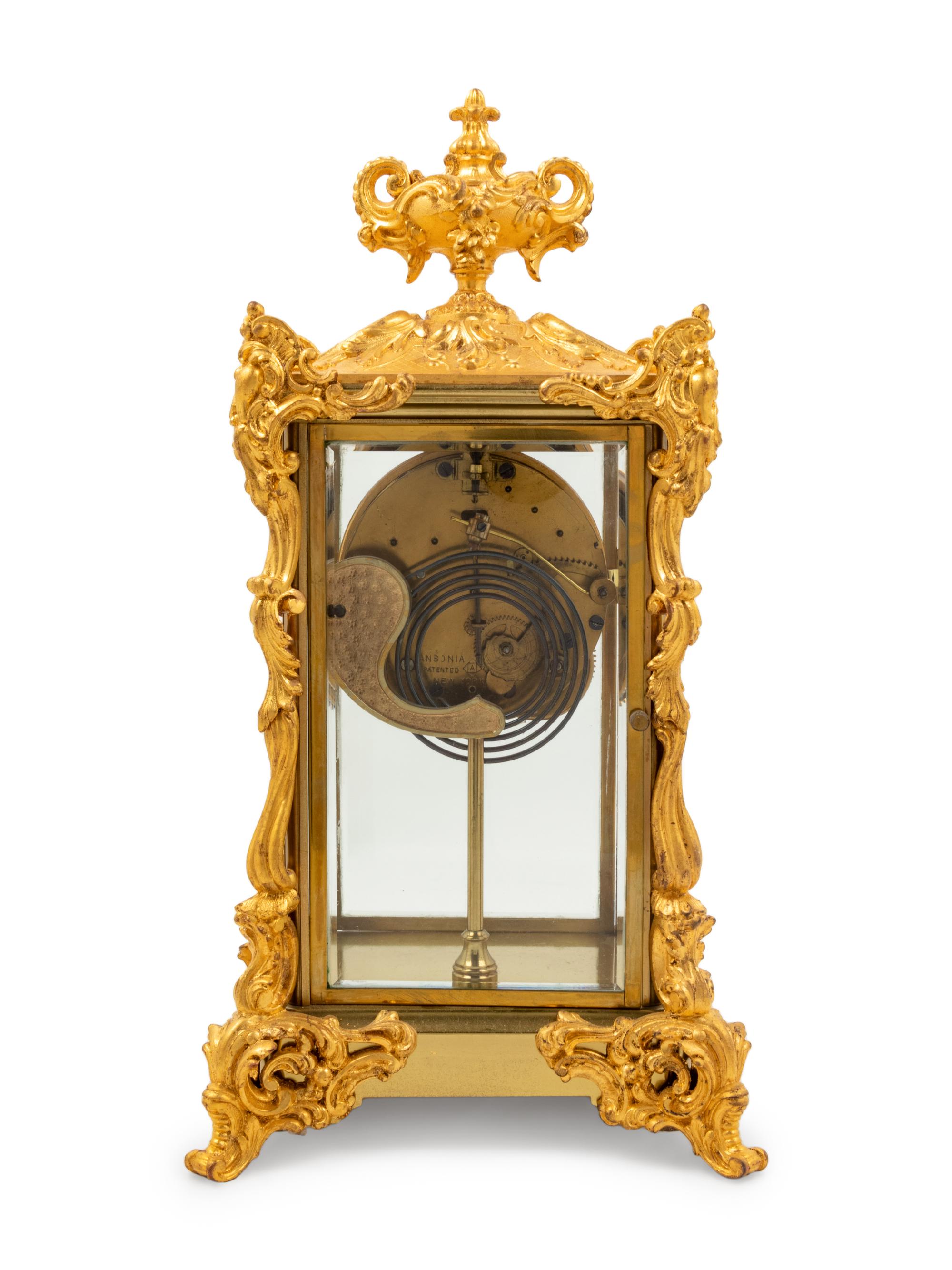 An Ansonia Viscount Gilt Metal Crystal Regulator Clock