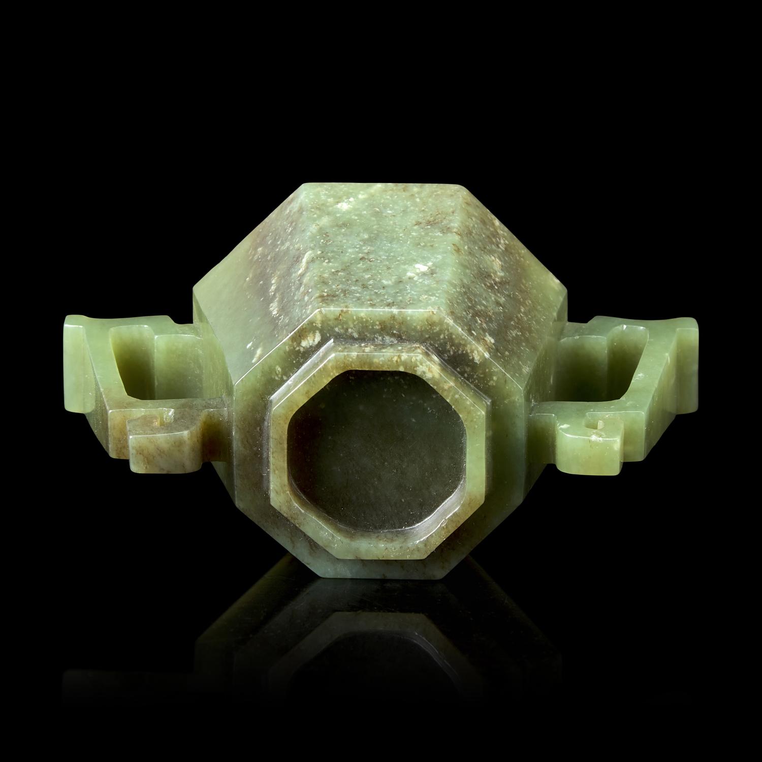 A Chinese Celadon Jade Octagonal Cup 青玉八方杯