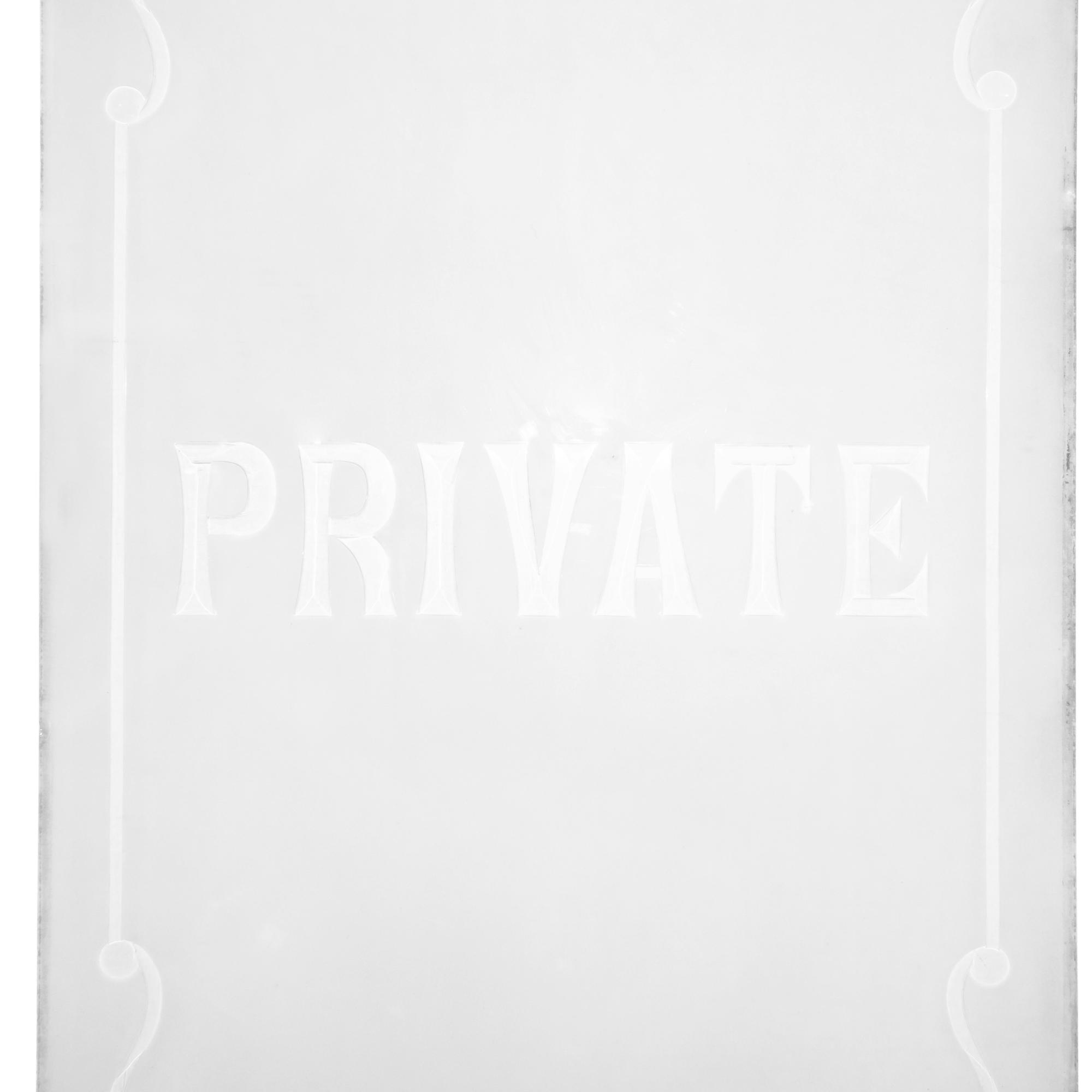An Etched Glass Pub Window Panel 21.5" W x .25" D x 33.5" H — England, 19th Century