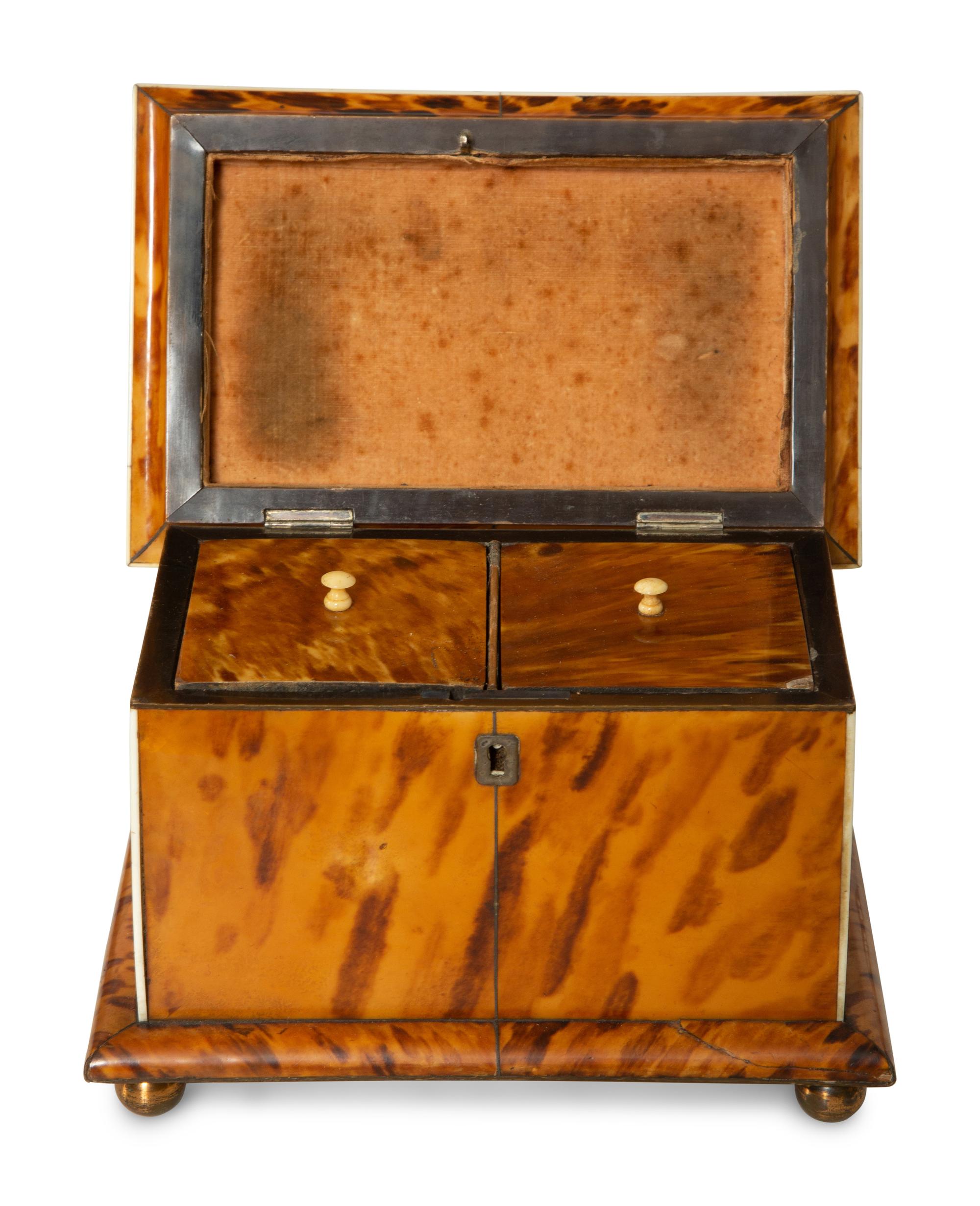 A Regency Tortoise Shell Veneered Tea Caddy