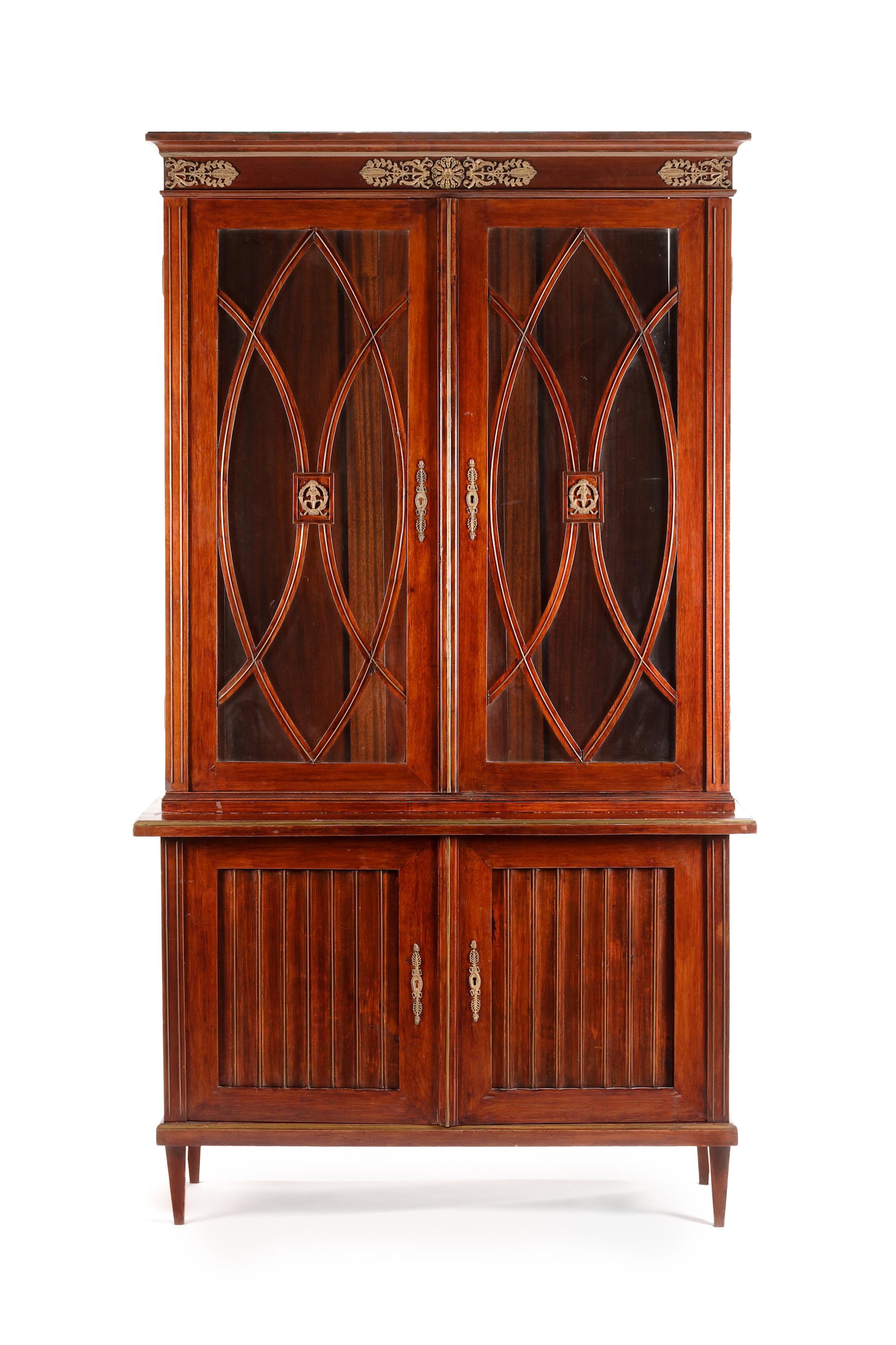 An Empire Style Gilt Bronze Mounted Mahogany Cabinet Height 86 1/4 x width 48 1/2 x depth 20 inches. — LATE 19TH CENTURY