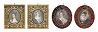 Four Continental Portrait Miniatures on Ivory, Height of tallest 3 1/4 inches.