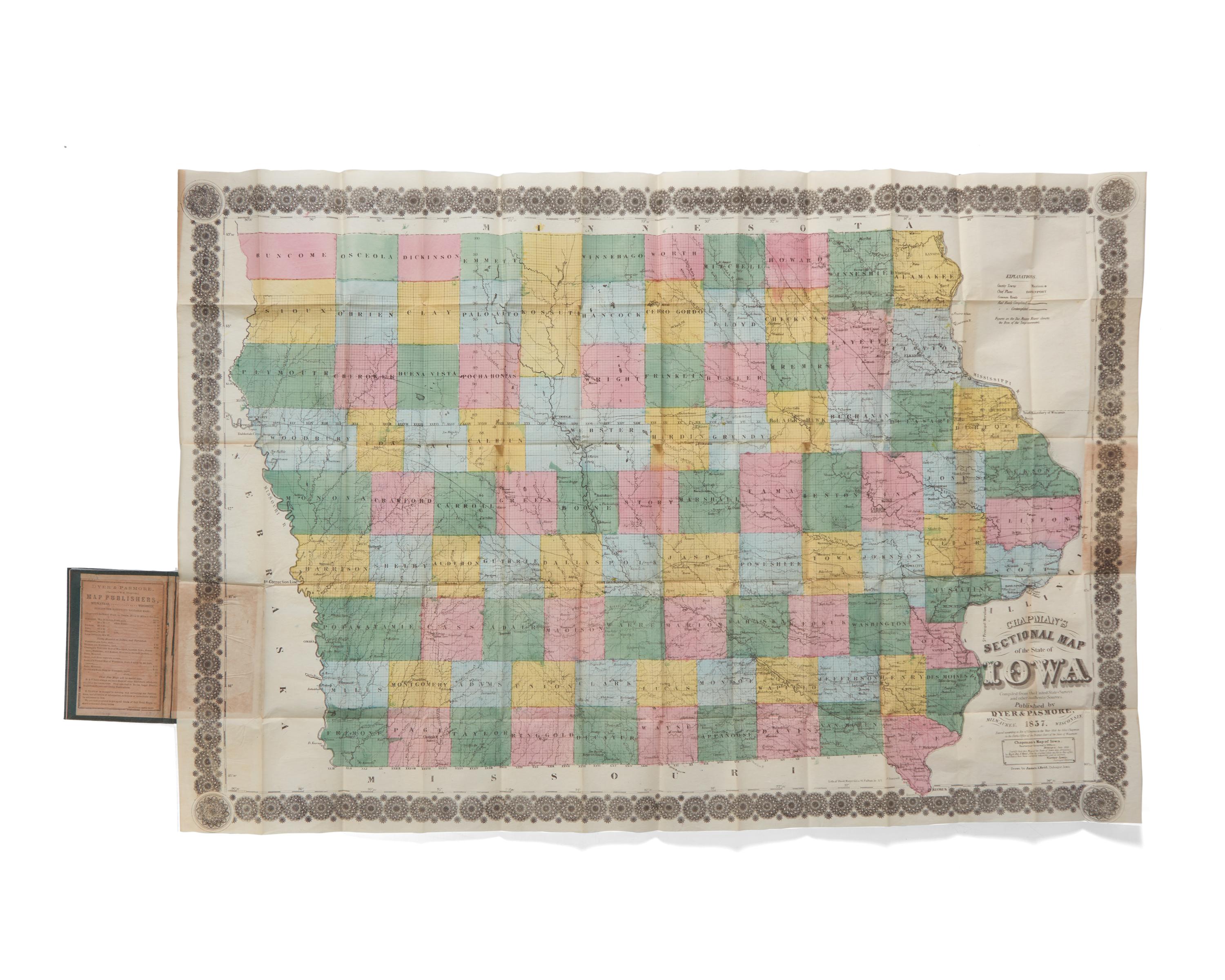 [Maps & Atlases] [Iowa] Chapman's Sectional Map of the State of Iowa Compiled from the United States Surveys and other authentic Sources
