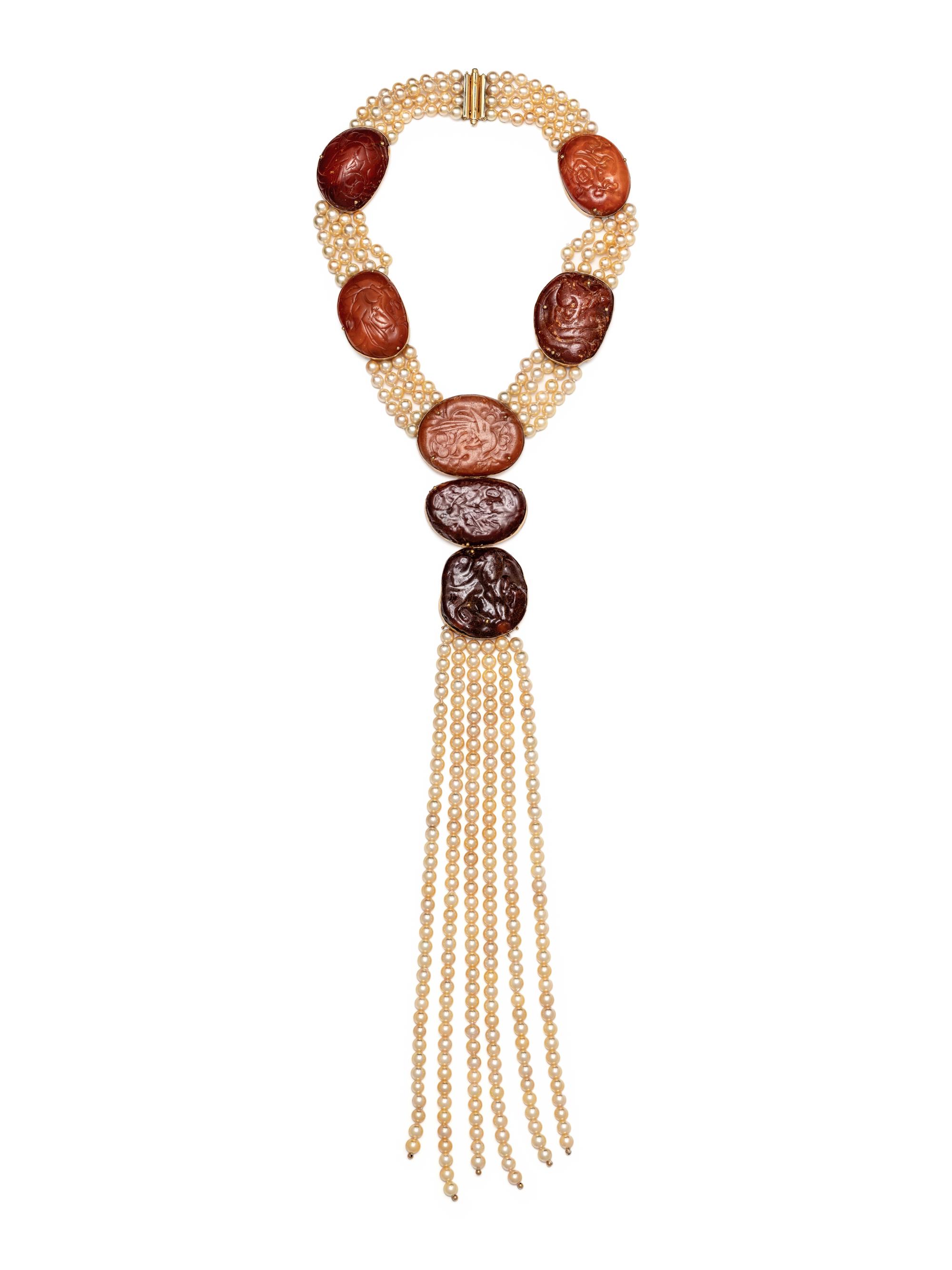 ANGELA PINTALDI, CULTURED PEARL AND AMBER CONVERTIBLE NECKLACE