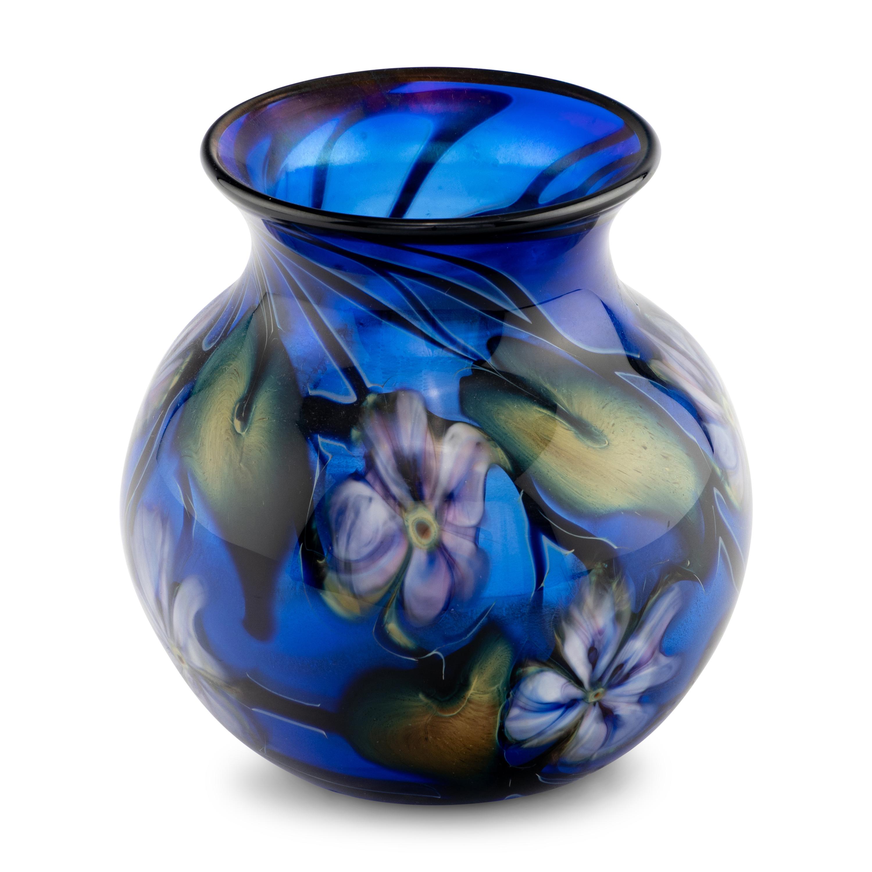 Charles Lotton (American, 1935–2021) — Vase, Blue with Violet Floral, 2004