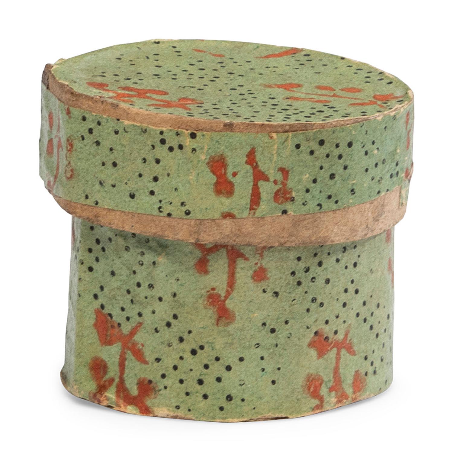 A Miniature Wallpaper Hat Box and Miniature Basket