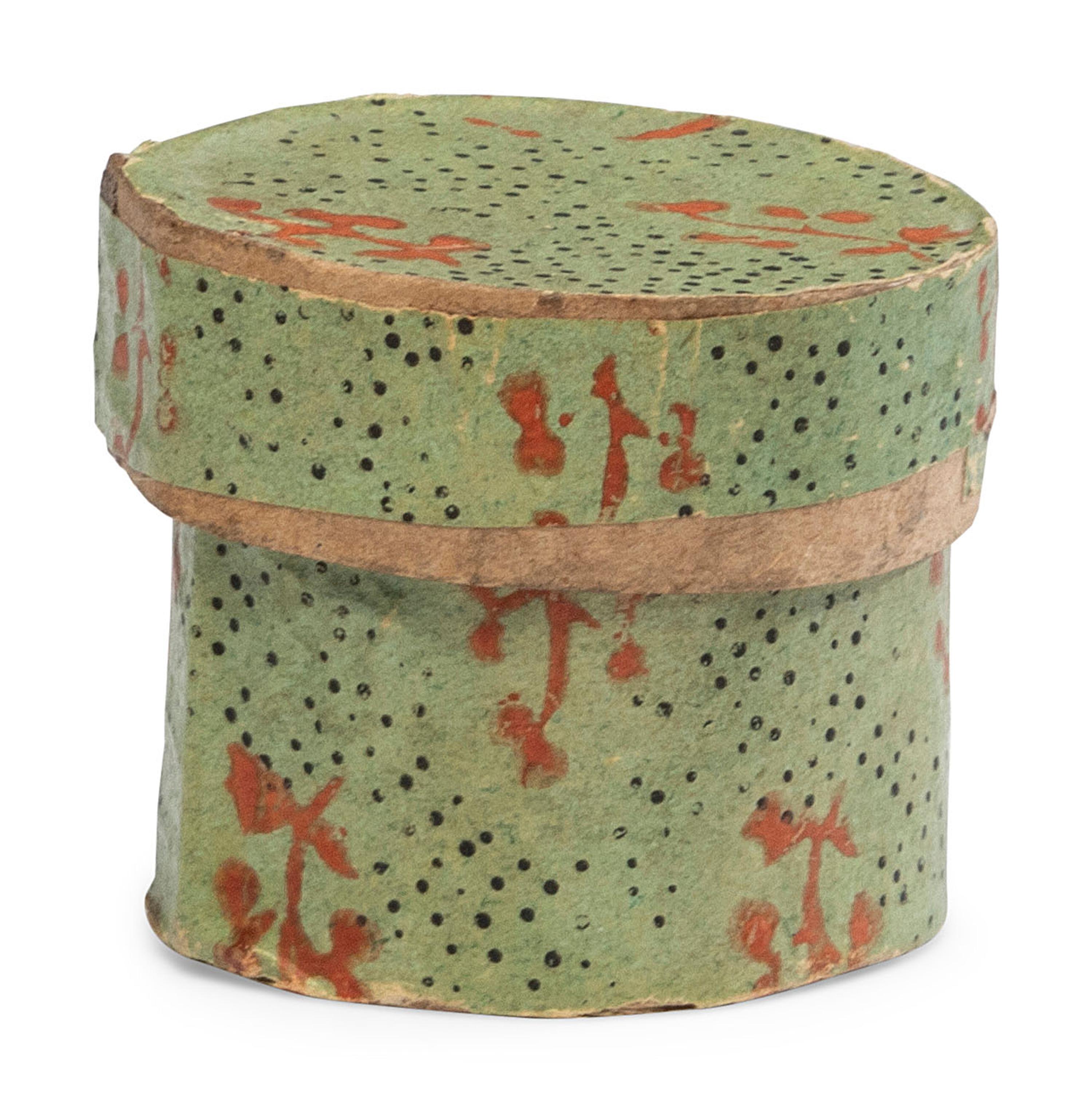 A Miniature Wallpaper Hat Box and Miniature Basket