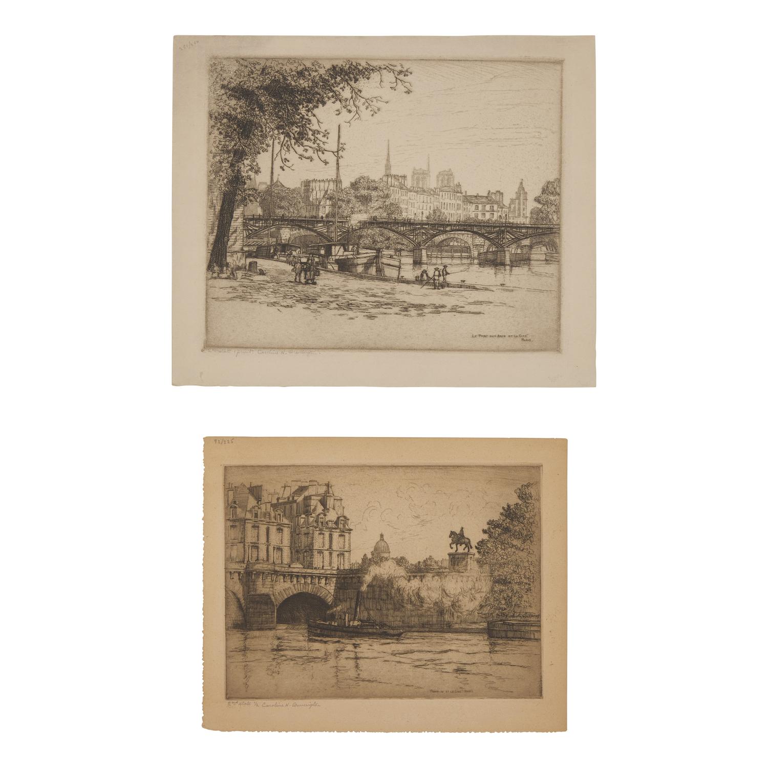 Caroline Helena Armington (American, 1875–1939) — Le Pont des Arts et la Cite Paris , 1921 ; Together with Henri IV et la Cite Paris , 1920 (Two Works)