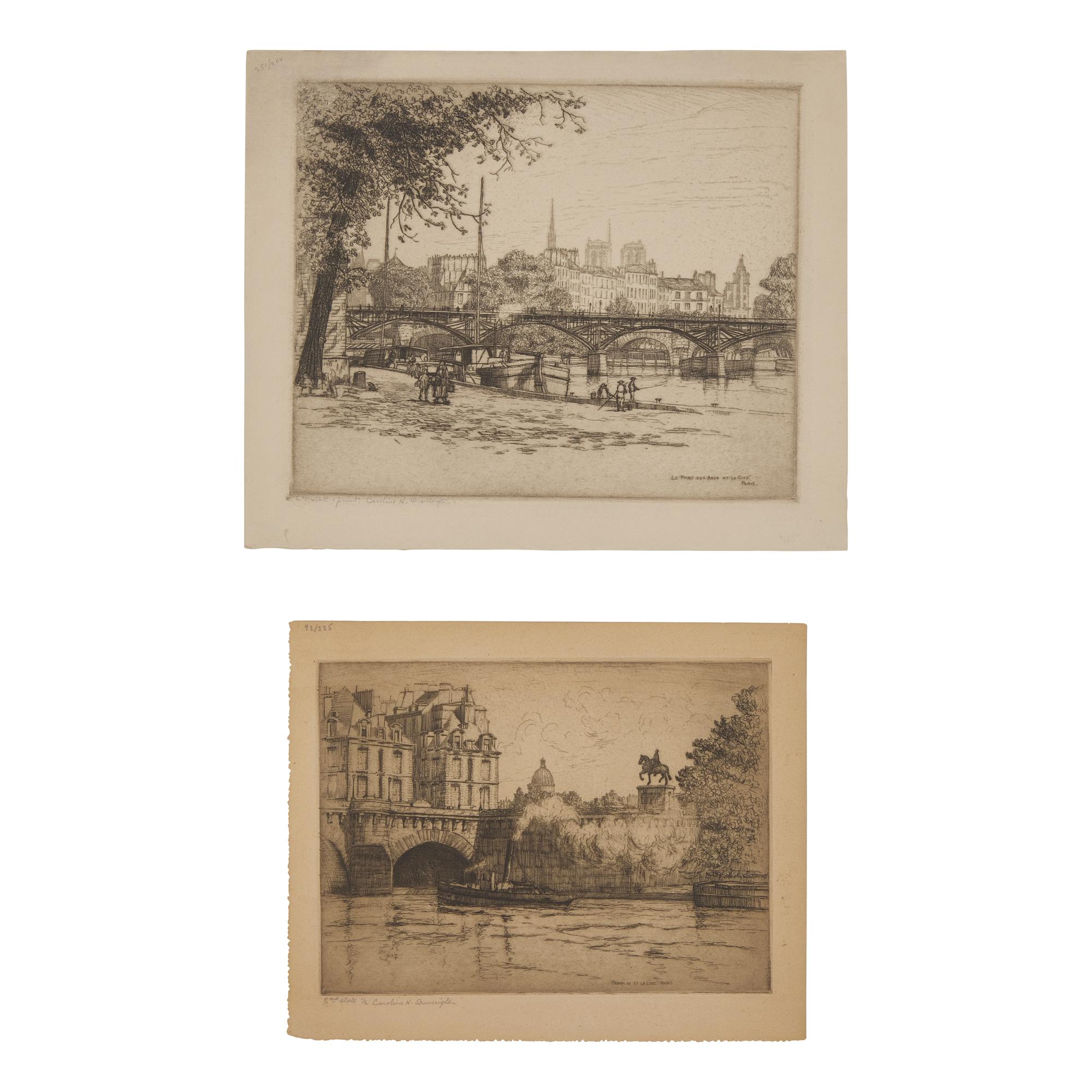 Caroline Helena Armington (American, 1875–1939) — Le Pont des Arts et la Cite Paris , 1921 ; Together with Henri IV et la Cite Paris , 1920 (Two Works)