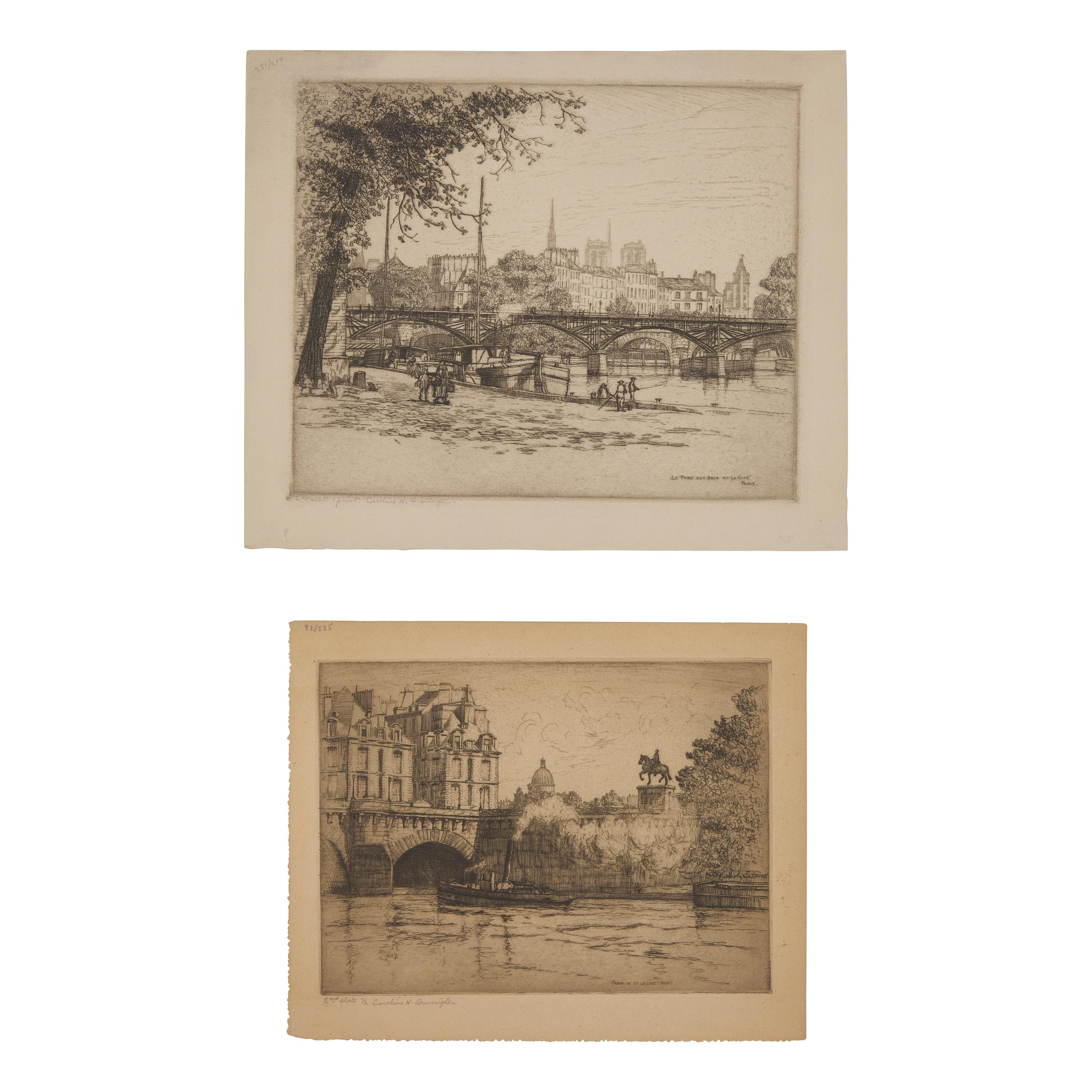 Caroline Helena Armington (American, 1875–1939) — Le Pont des Arts et la Cite Paris , 1921 ; Together with Henri IV et la Cite Paris , 1920 (Two Works)