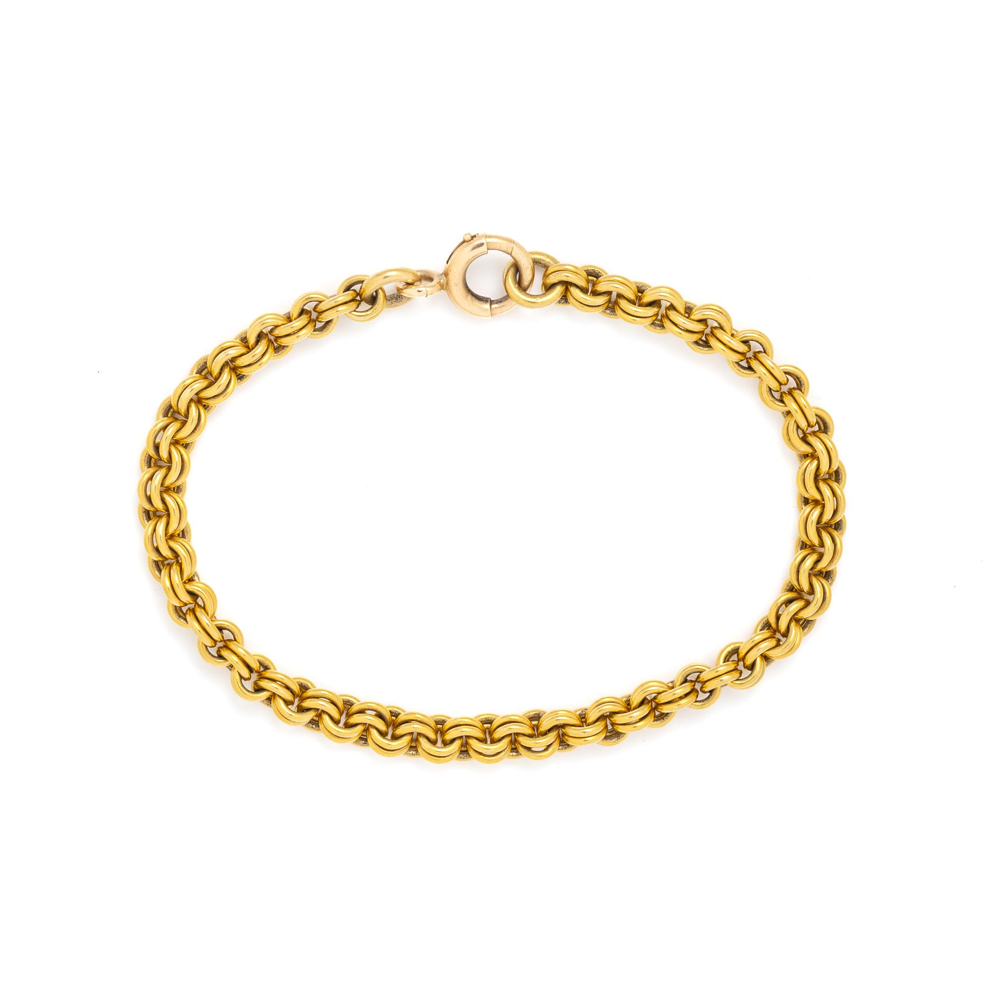 YELLOW GOLD DOUBLE LINK CABLE CHAIN BRACELET