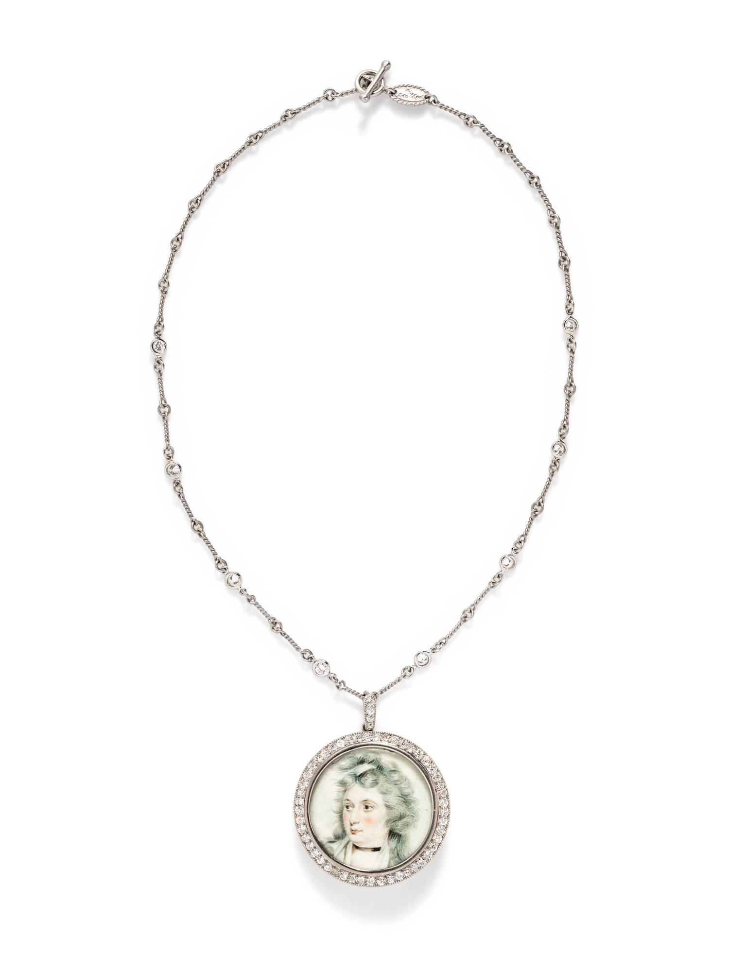 DIAMOND PORTRAIT PENDANT/BROOCH ON CHAIN