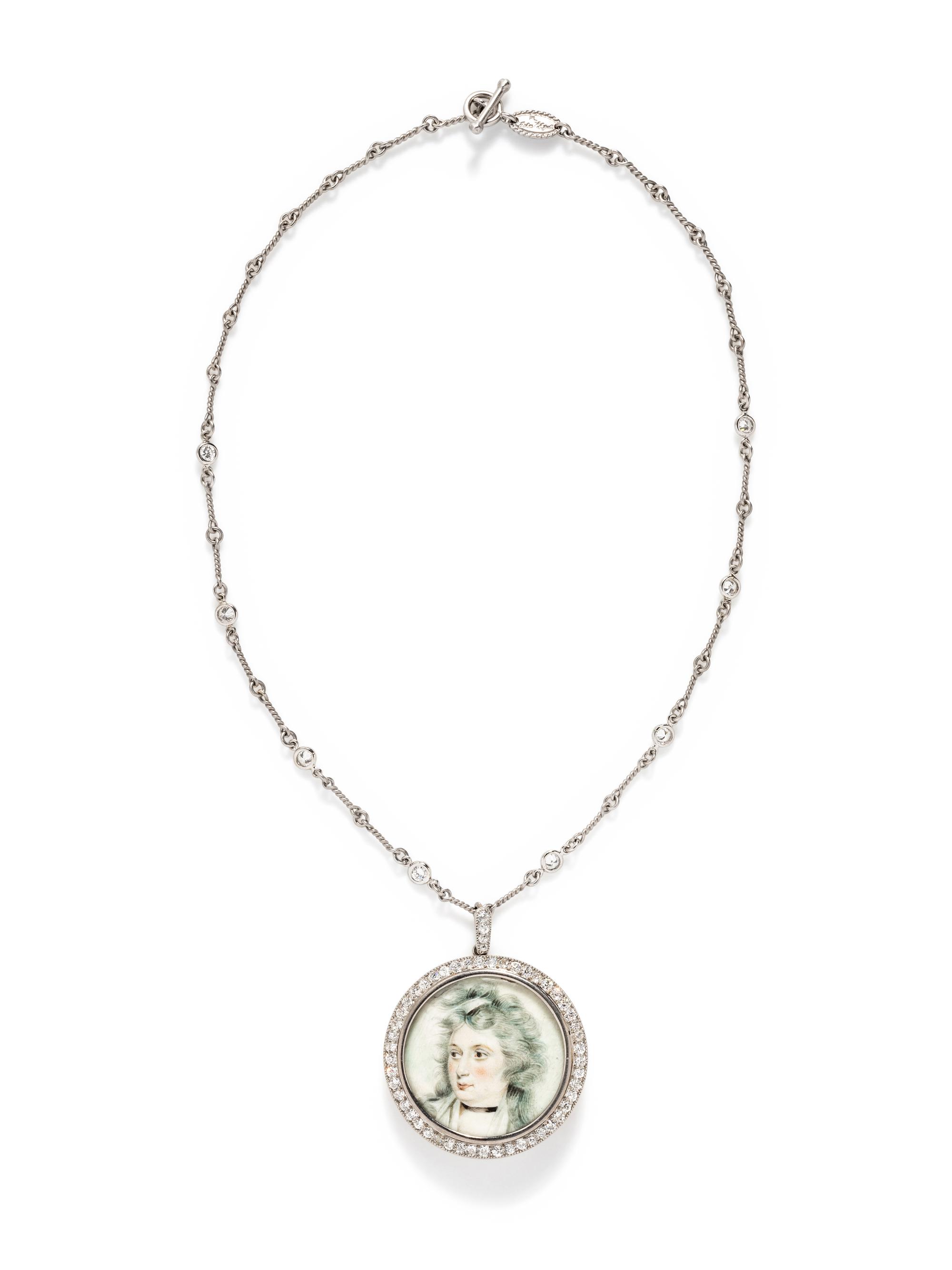 DIAMOND PORTRAIT PENDANT/BROOCH ON CHAIN