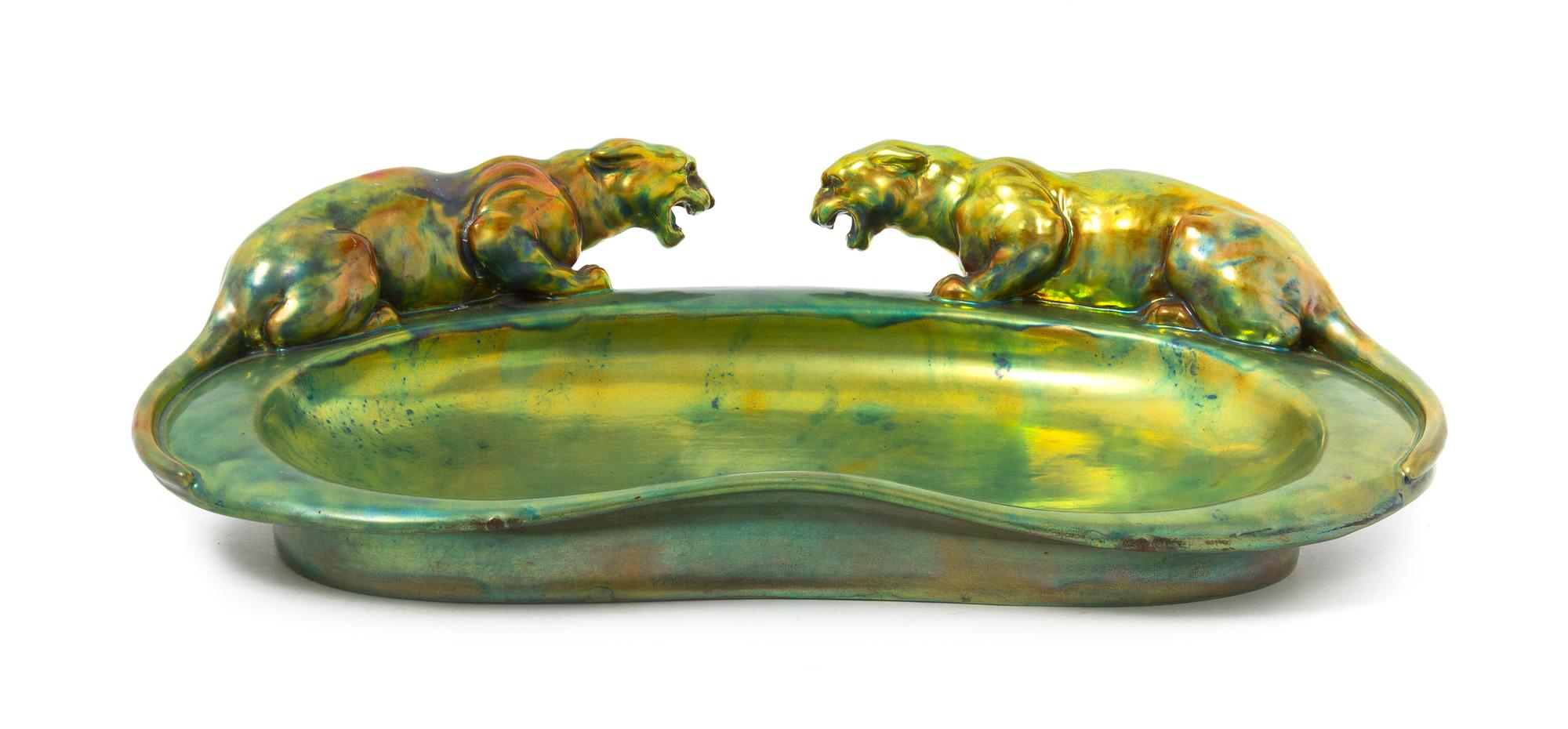 A Zsolnay Iridescent-Glazed Earthenware Tray Width 18 inches. — EARLY 20TH CENTURY