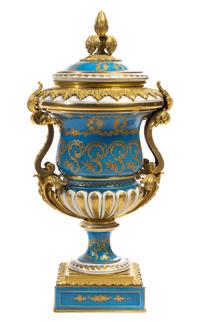 A Gilt Bronze Mounted Sevres Porcelain Urn and Cover Height 25 inches.