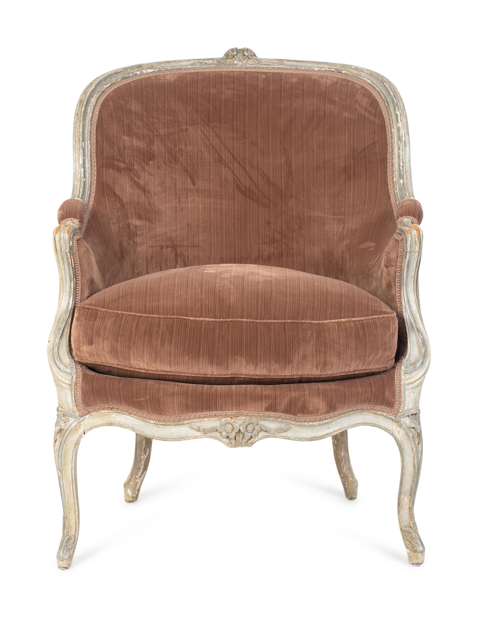 A Louis XV Grey Painted Bergère — THIRD QUARTER 18TH CENTURY