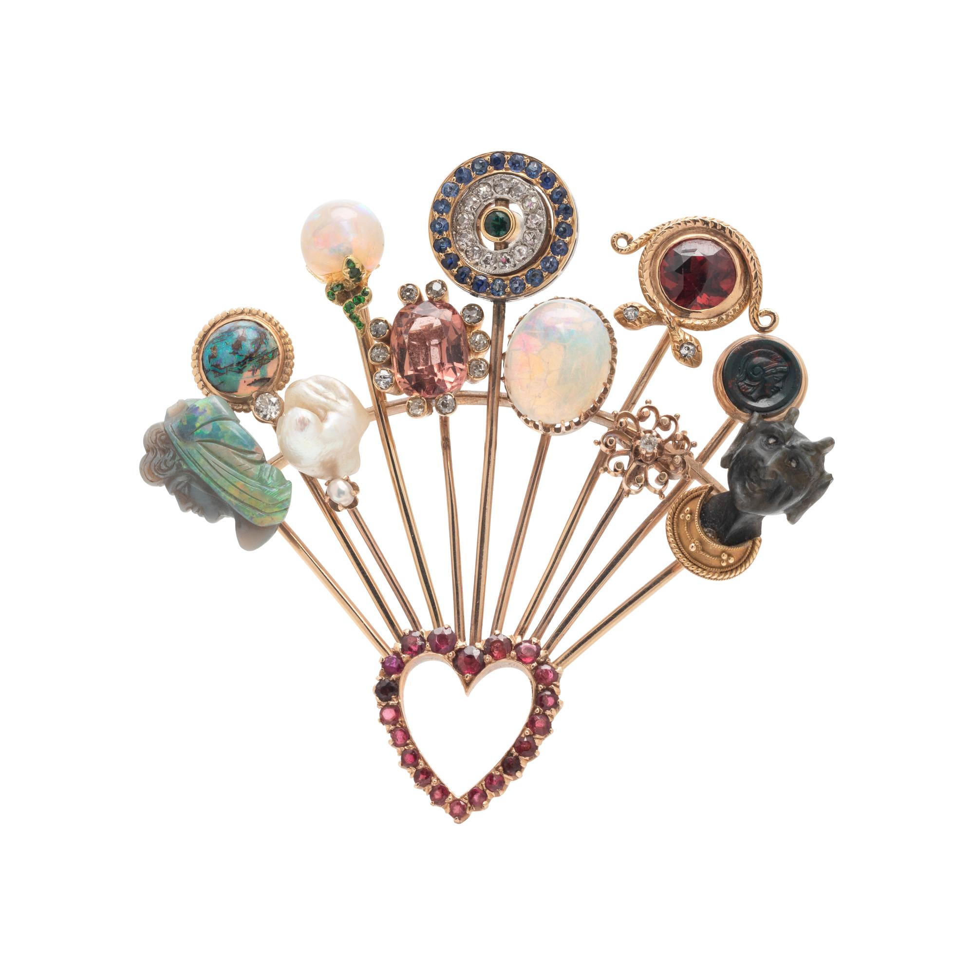 MULTIGEM AND DIAMOND STICKPIN BROOCH