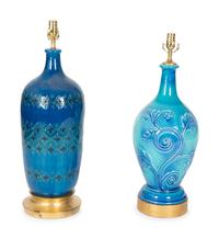 Two Blue Glazed Pottery Vases Mounted as Lamps — 20TH CENTURY