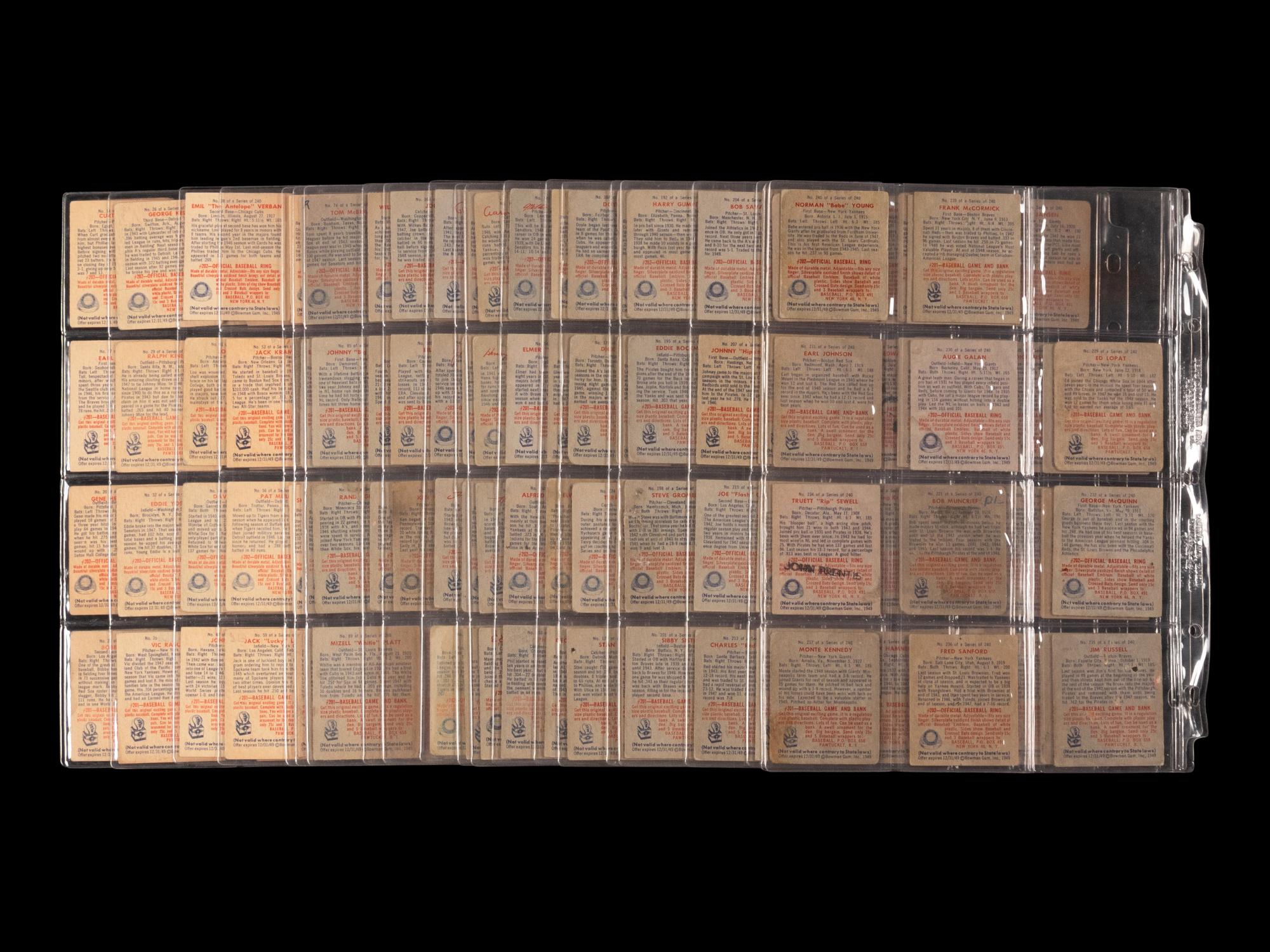 A Near Set of 1949 Bowman Baseball Cards (229/240)