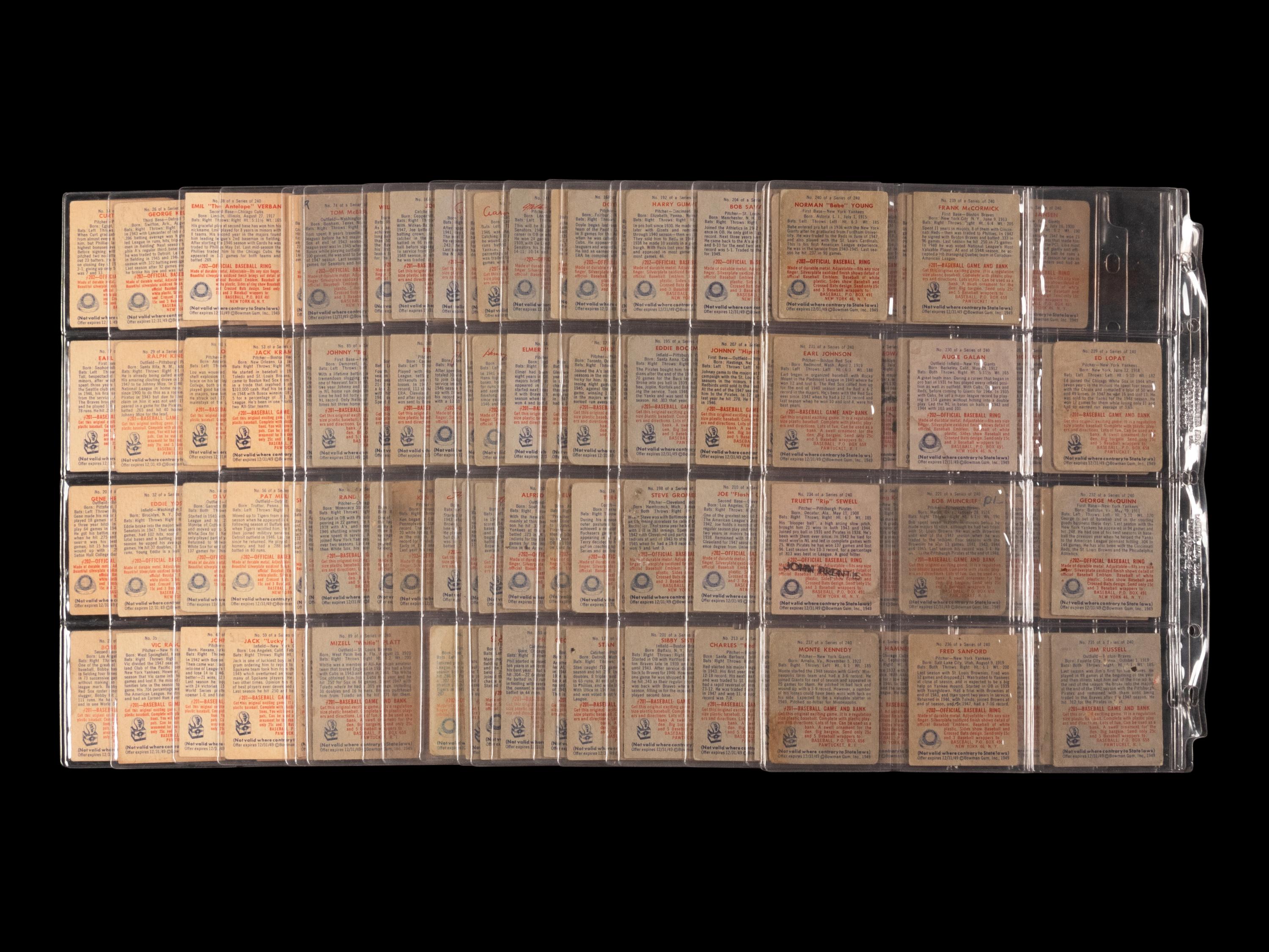 A Near Set of 1949 Bowman Baseball Cards (229/240)