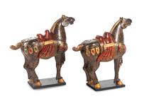 A Pair of Chinese Painted and Parcel Gilt Horses
