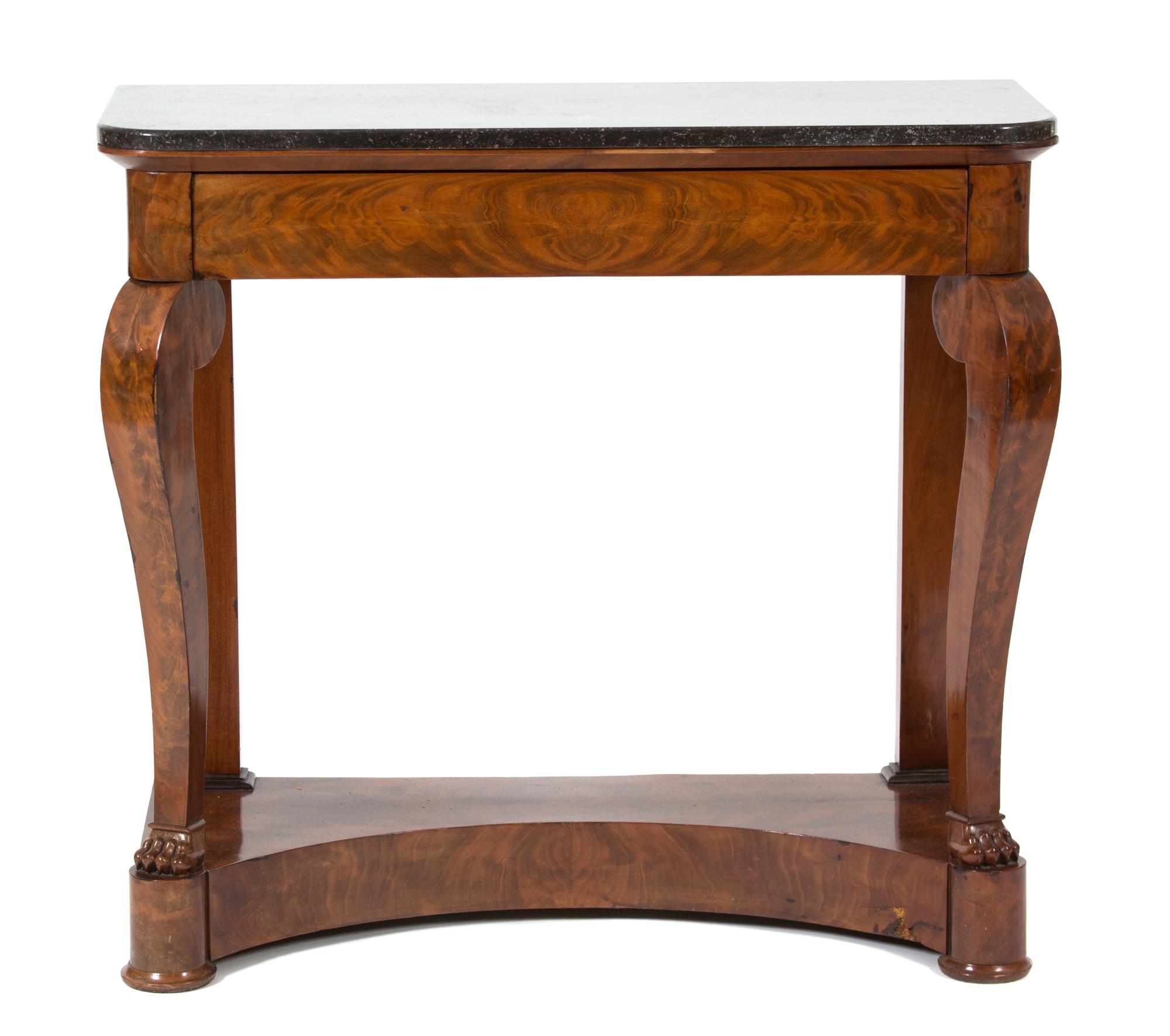 An American Empire Style Mahogany Pier Table Height 34 1/2 x width 35 1/2 depth 15 inches. — 19TH CENTURY