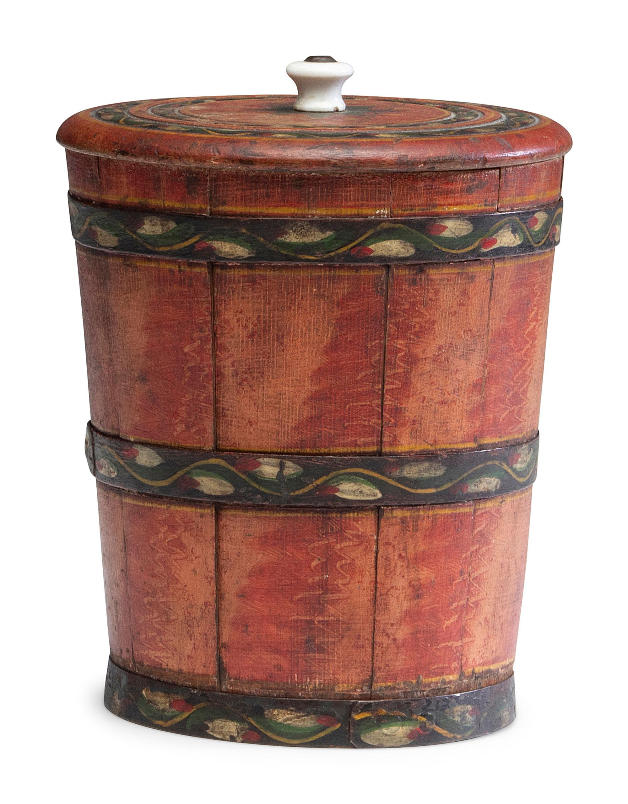A Paint Decorated Lehnware Lidded Sugar Bucket