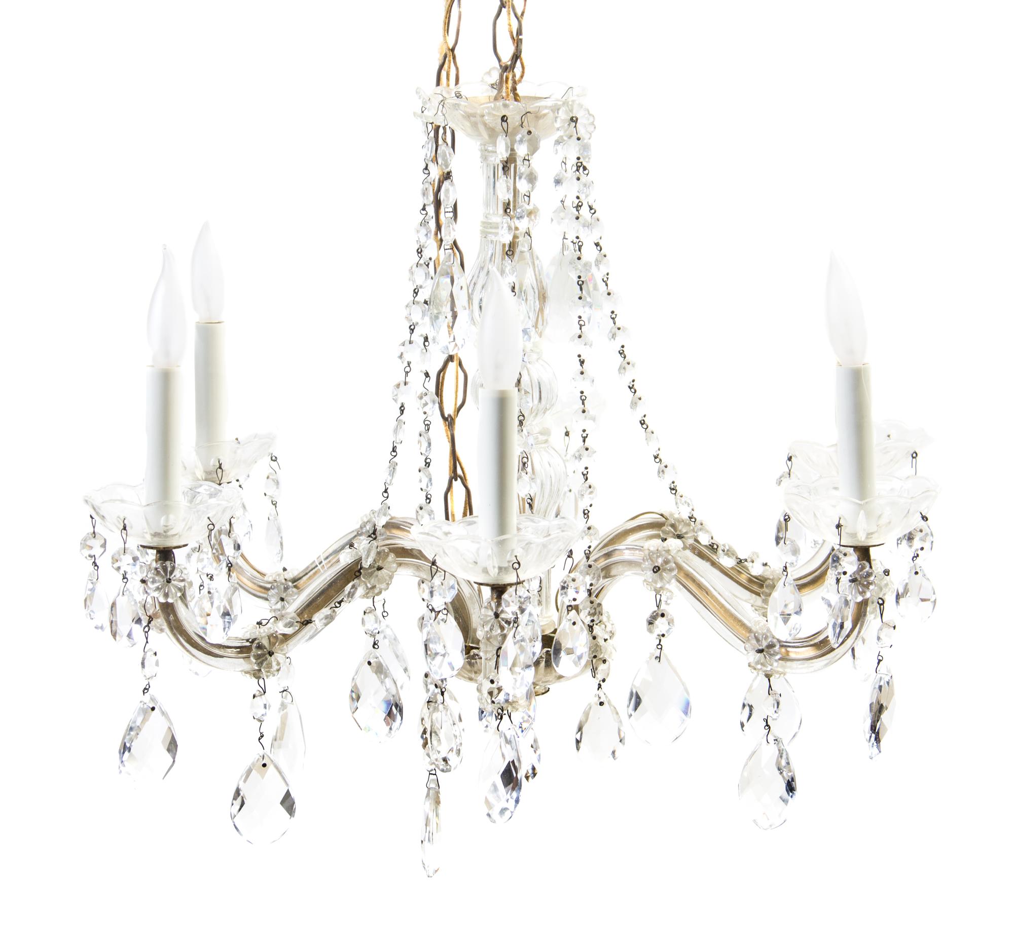 A Venetian Cased Glass Six-Light Chandelier, Height 16 1/2 x diameter 24 inches.