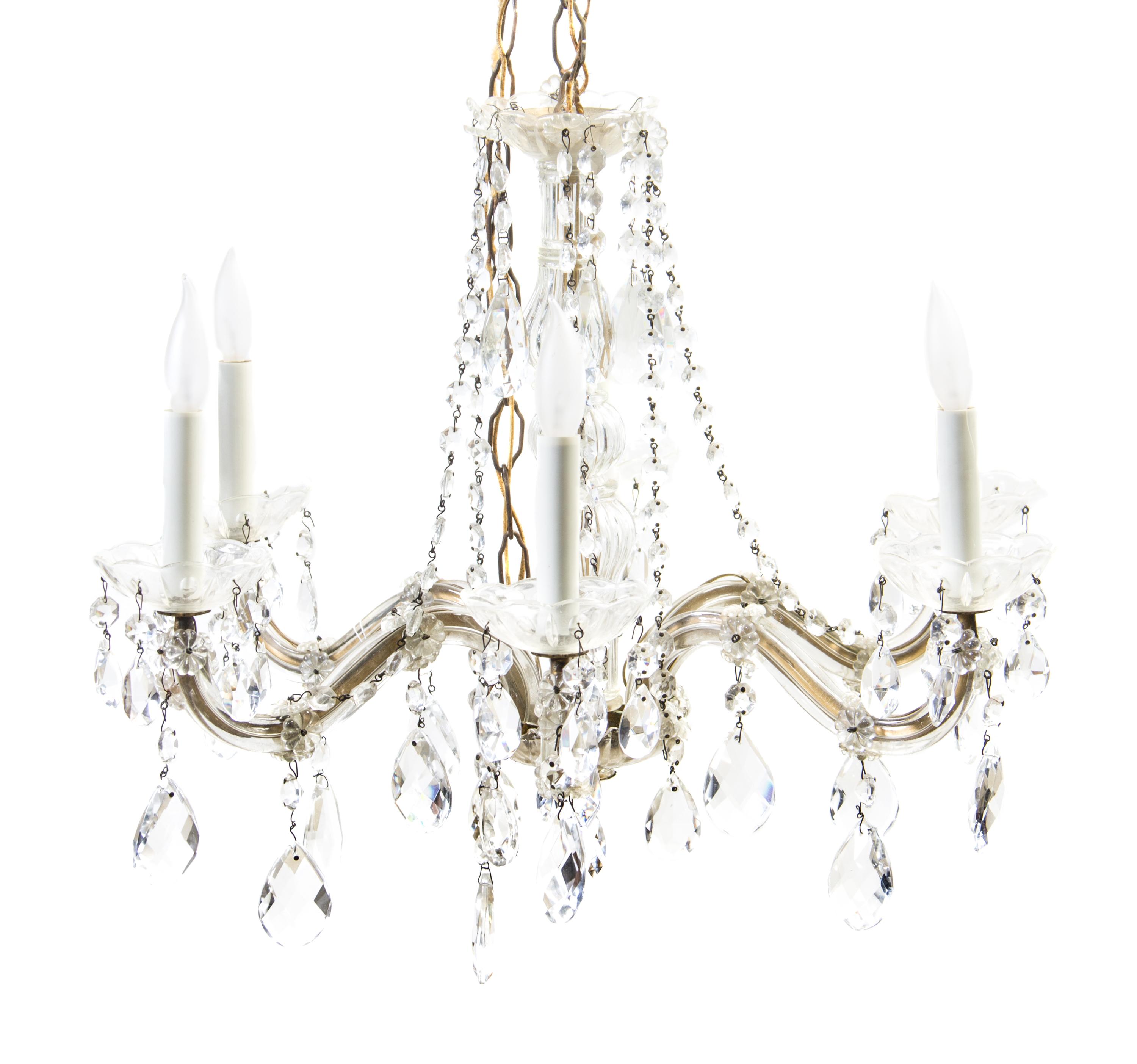 A Venetian Cased Glass Six-Light Chandelier, Height 16 1/2 x diameter 24 inches.