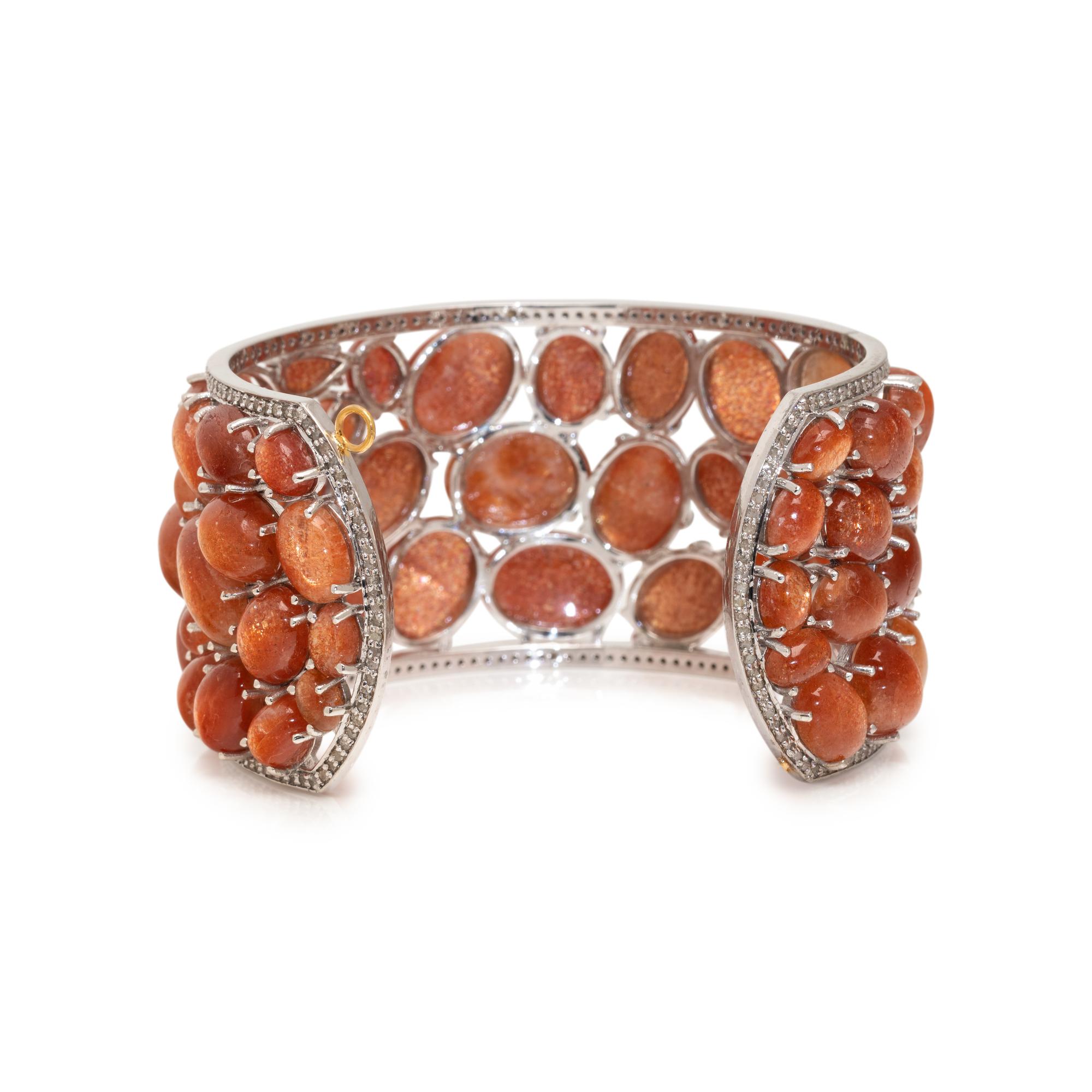 SUNSTONE AND DIAMOND CUFF BRACELET