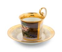 A Vienna Painted and Parcel Gilt Porcelain Teacup and Saucer
