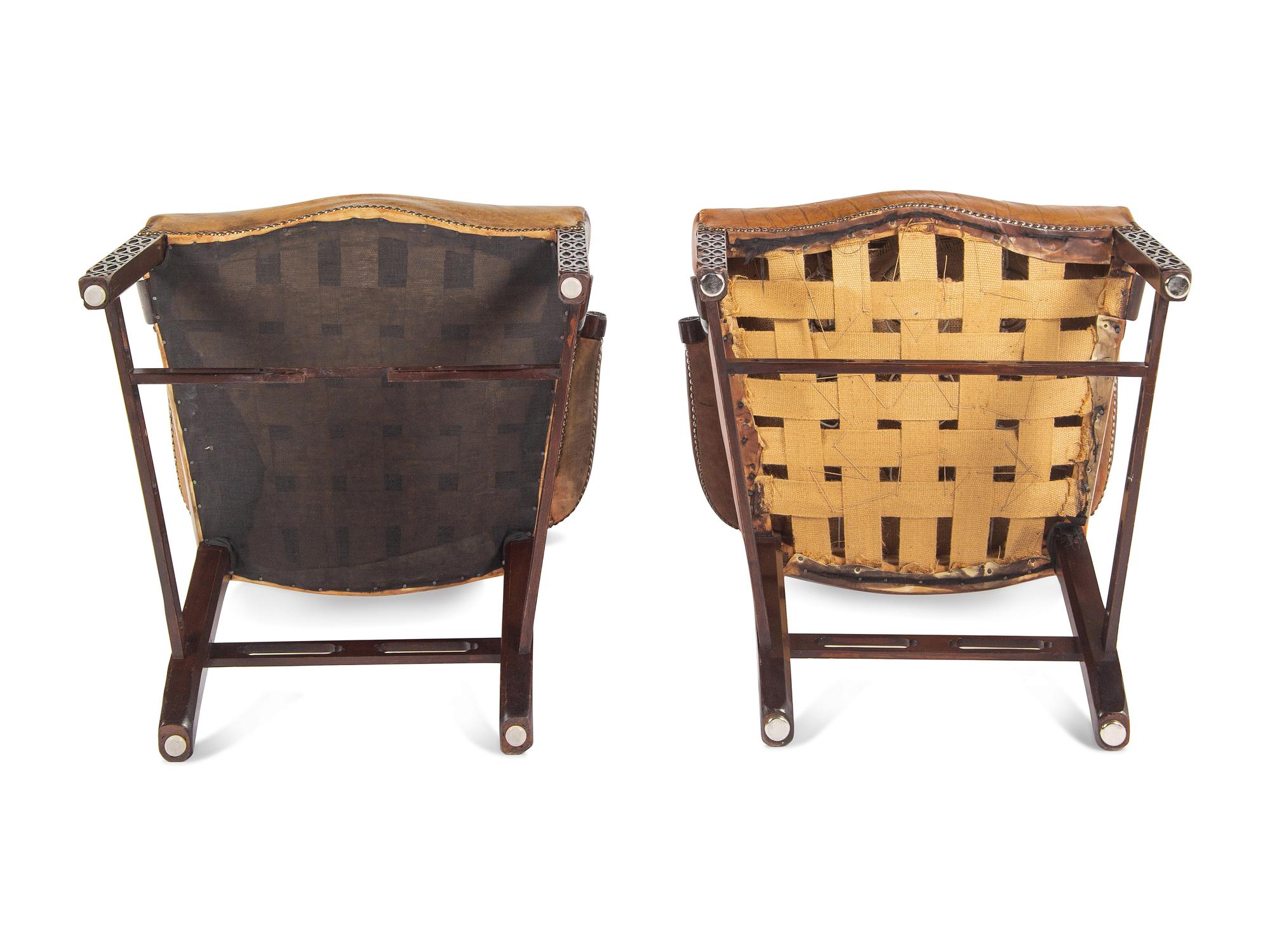 A Pair of George III Style Leather-Upholstered Mahogany Armchairs