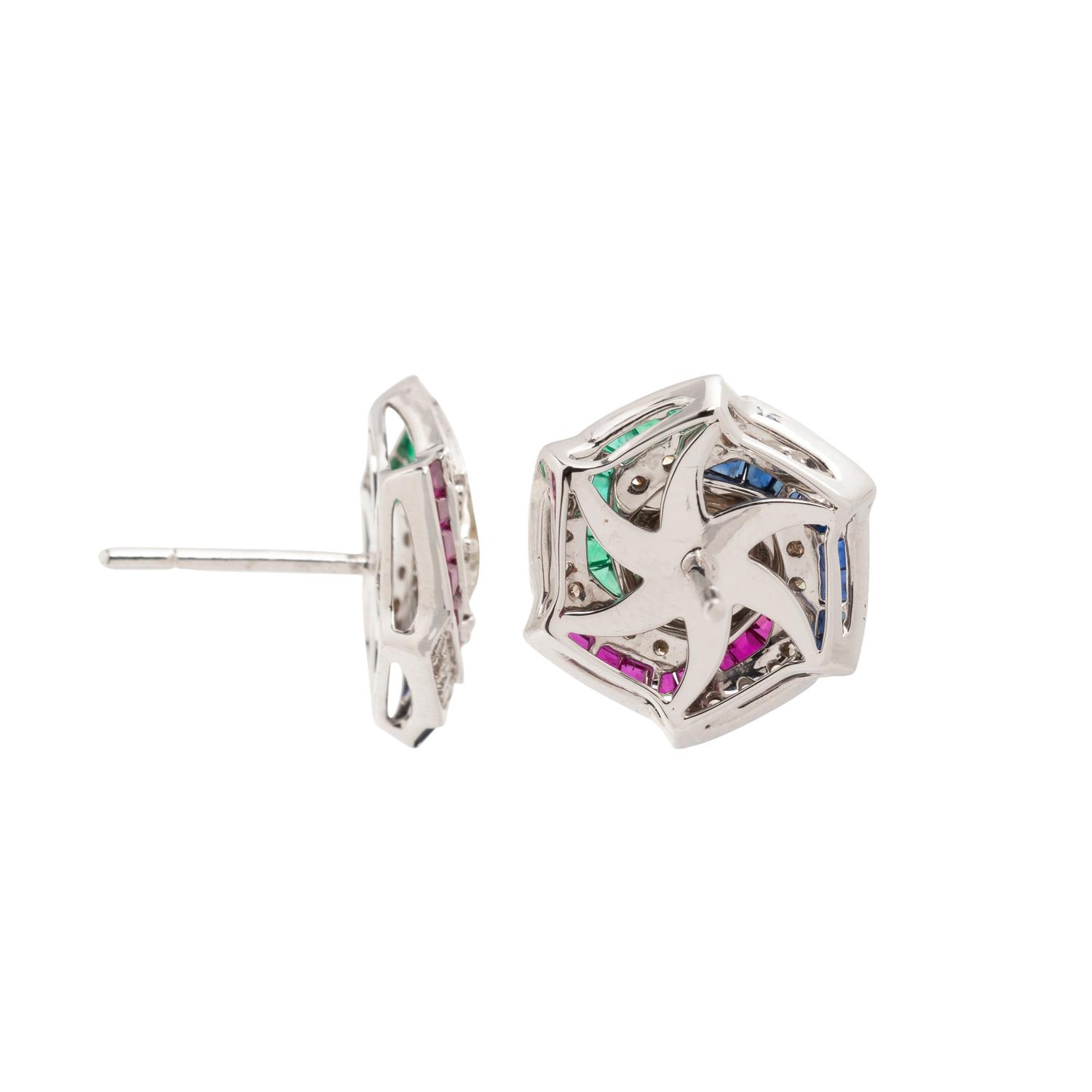 DIAMOND, RUBY, SAPPHIRE AND EMERALD EARRINGS
