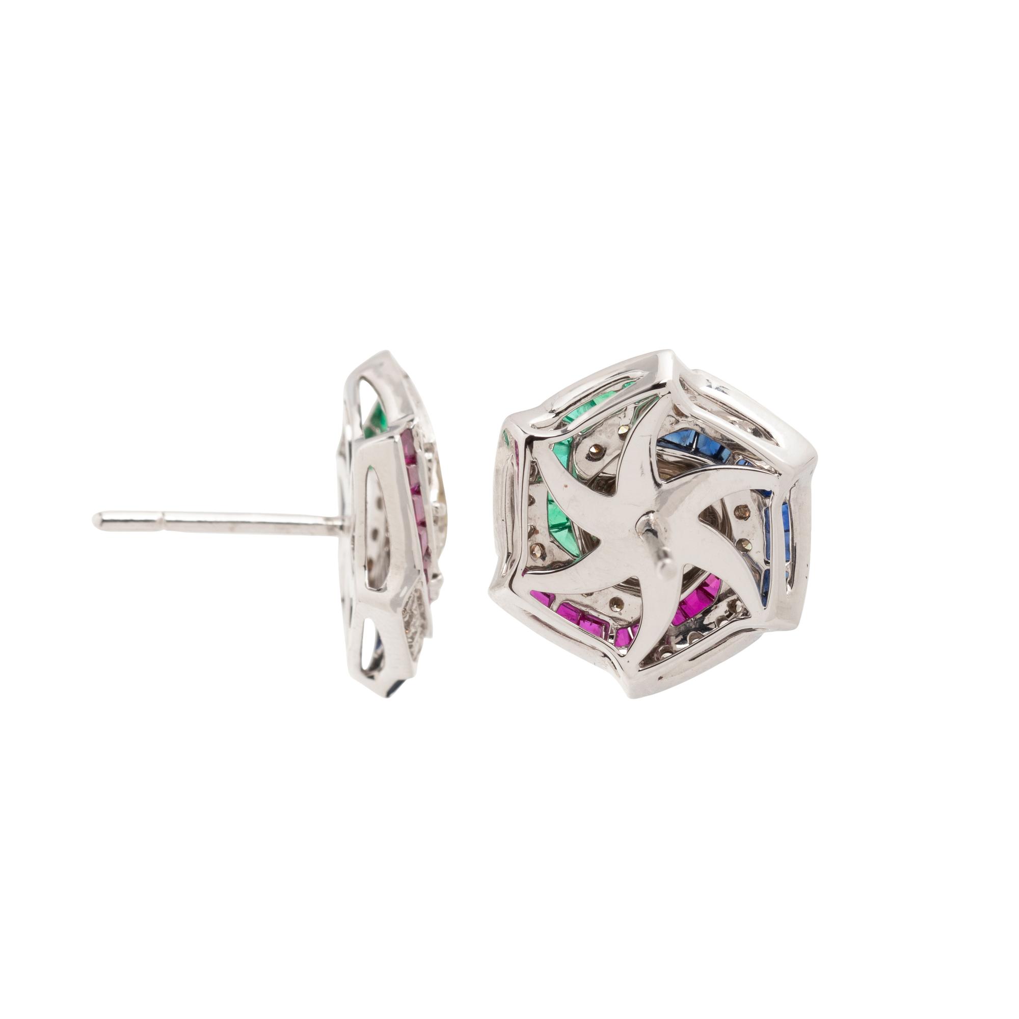 DIAMOND, RUBY, SAPPHIRE AND EMERALD EARRINGS