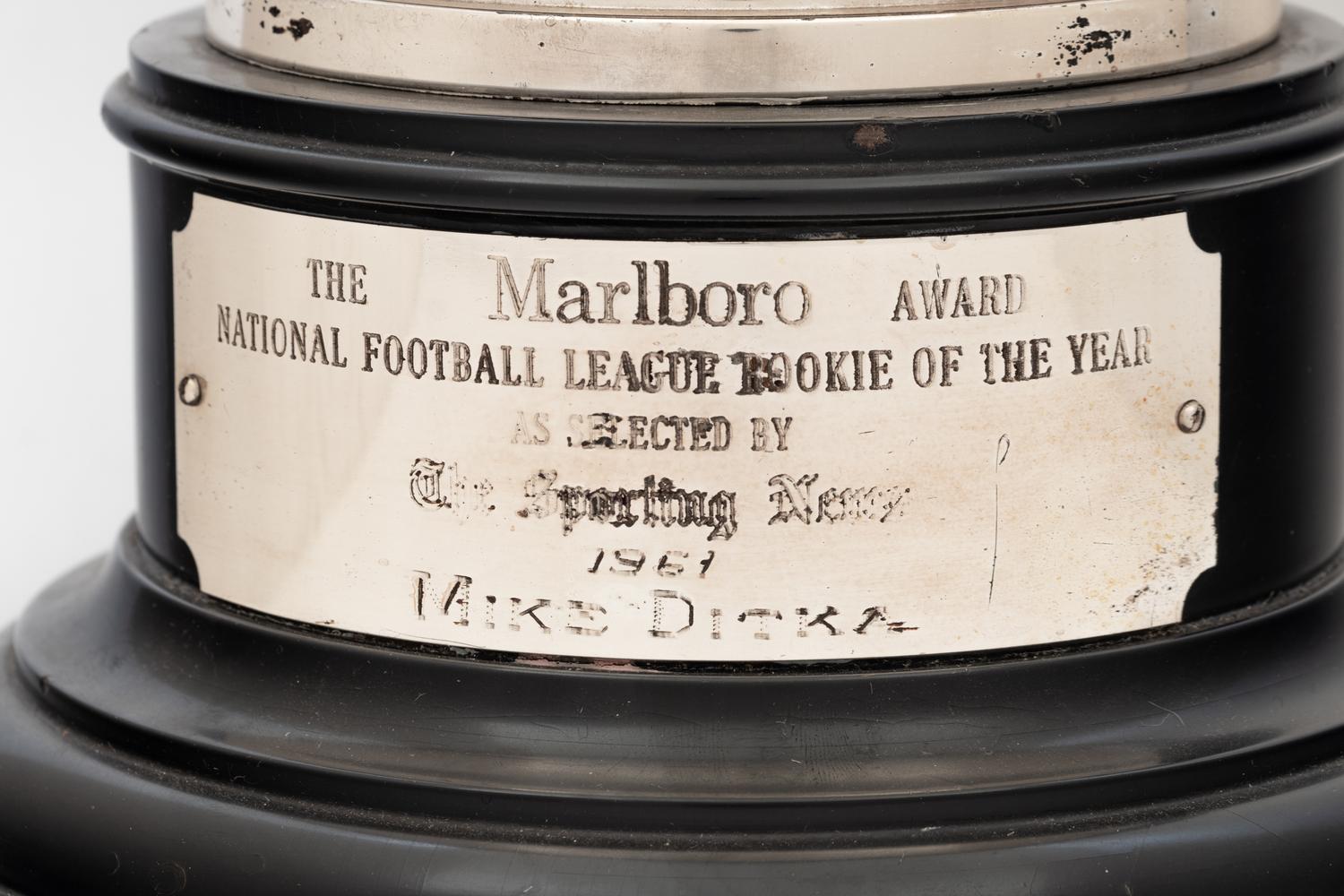 Mike Ditka's 1961 Marlboro Award NFL Rookie of the Year Trophy Formerly Displayed at Mike Ditka's Restaurant