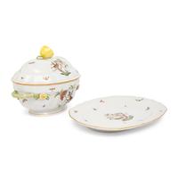 A Herend Rothschild Bird Porcelain Tureen and Underplate